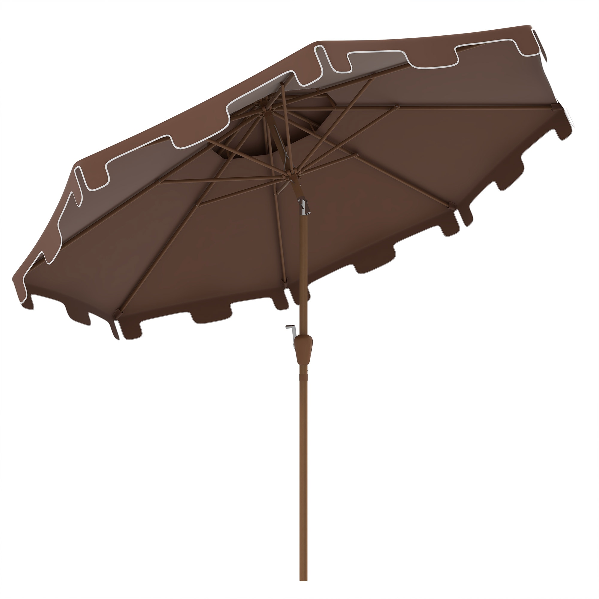 LOVMOR SF-H-W2225P217595 9 FT Patio Umbrella with Push Button Tilt and Crank Double Top Ruffled Outdoor Market Table Umbrella with 8 Ribs for Garden Deck Pool Brown