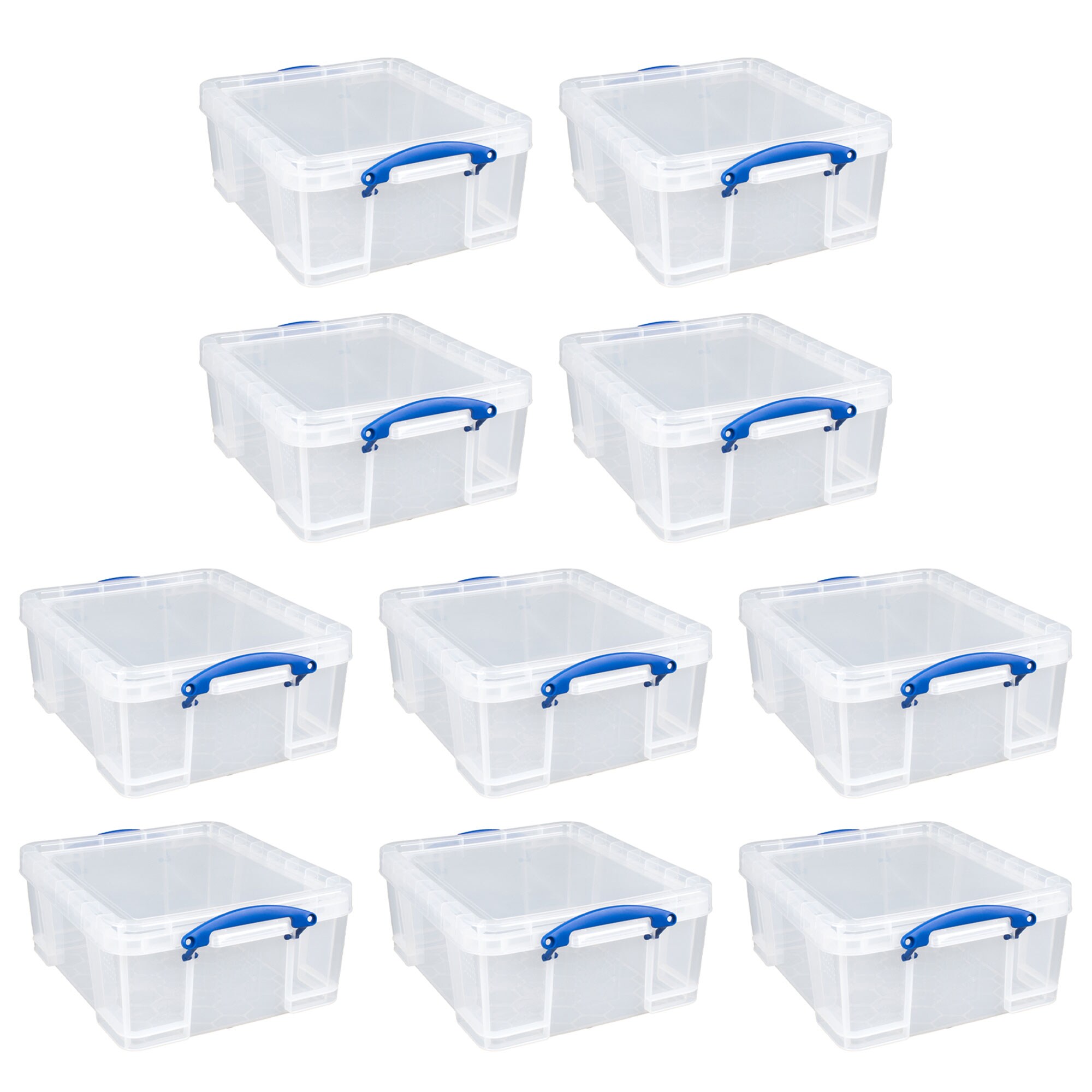 Really Useful Box 322056 10 -Pack Large 4.49 -Gallons ( 17.96 -Quarts ) Clear Stackable Tote with Latching Lid