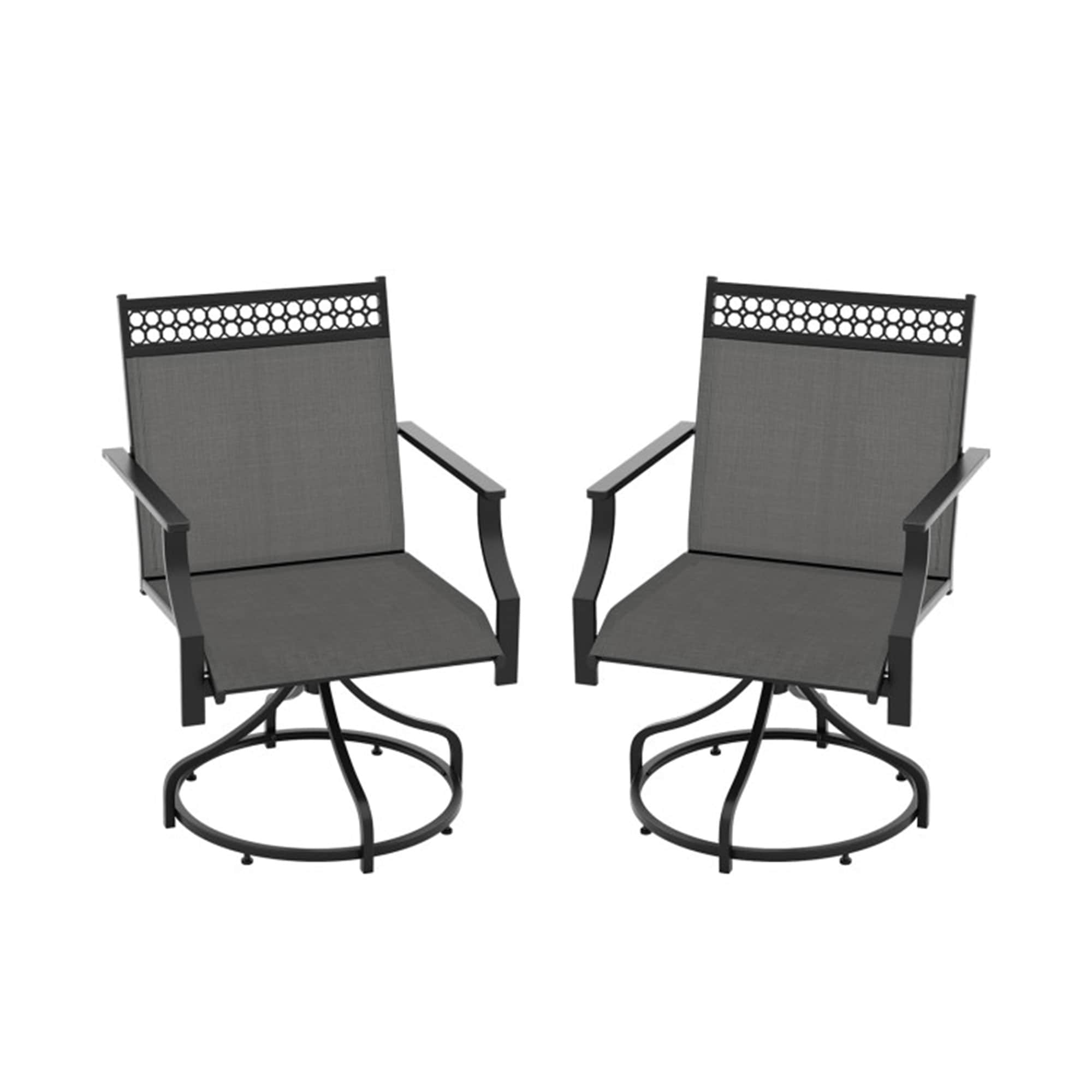 BABOOM BOM-137532-OR Patio Swivel Dining Chairs Set of 2 Black Metal Frame Swivel Dining Chair with Gray Sling Seat