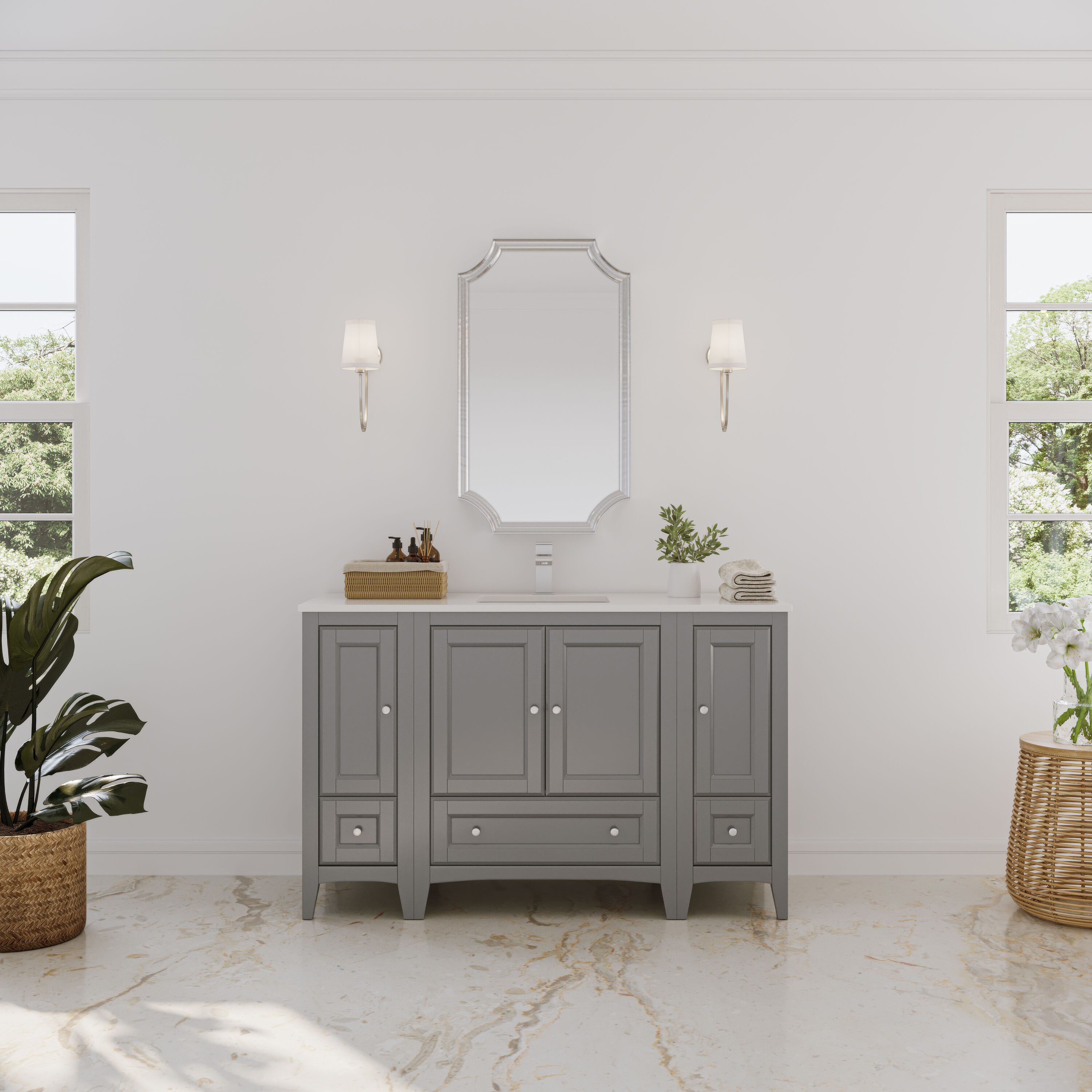 Fresca FCB20-123012GR-CWH-U Oxford 54-in Gray Undermount Single sink Bathroom Vanity with White Quartz Top