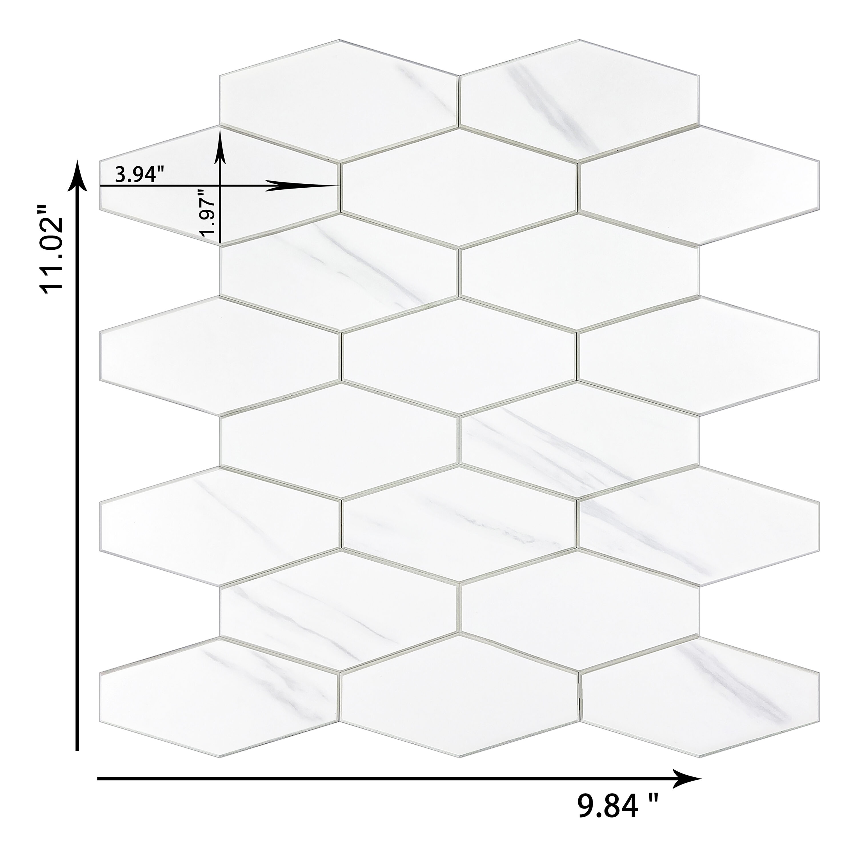 Calacatta White Stone Composite Peel and Stick Hexagon Tiles