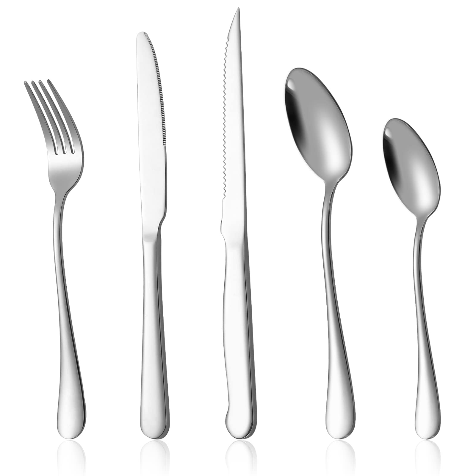Aoibox  20 Piece Stainless Steel Flatware Set Service for 4 Mirror Polished Silverware Cutlery Set with Steak Knives