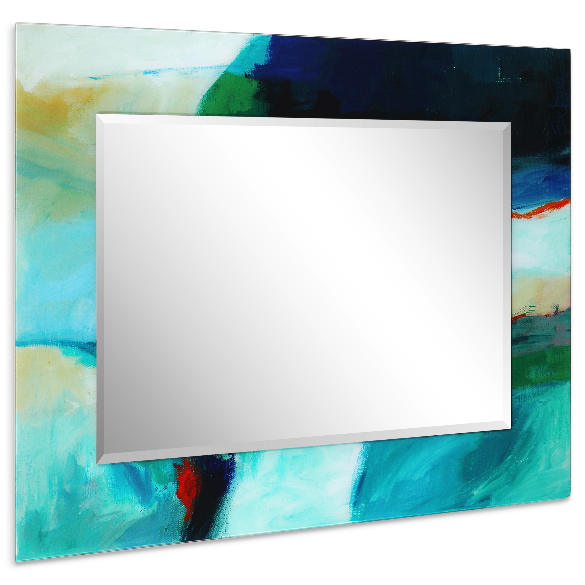Sky Blue and Green Frameless Rectangular Vanity Mirror