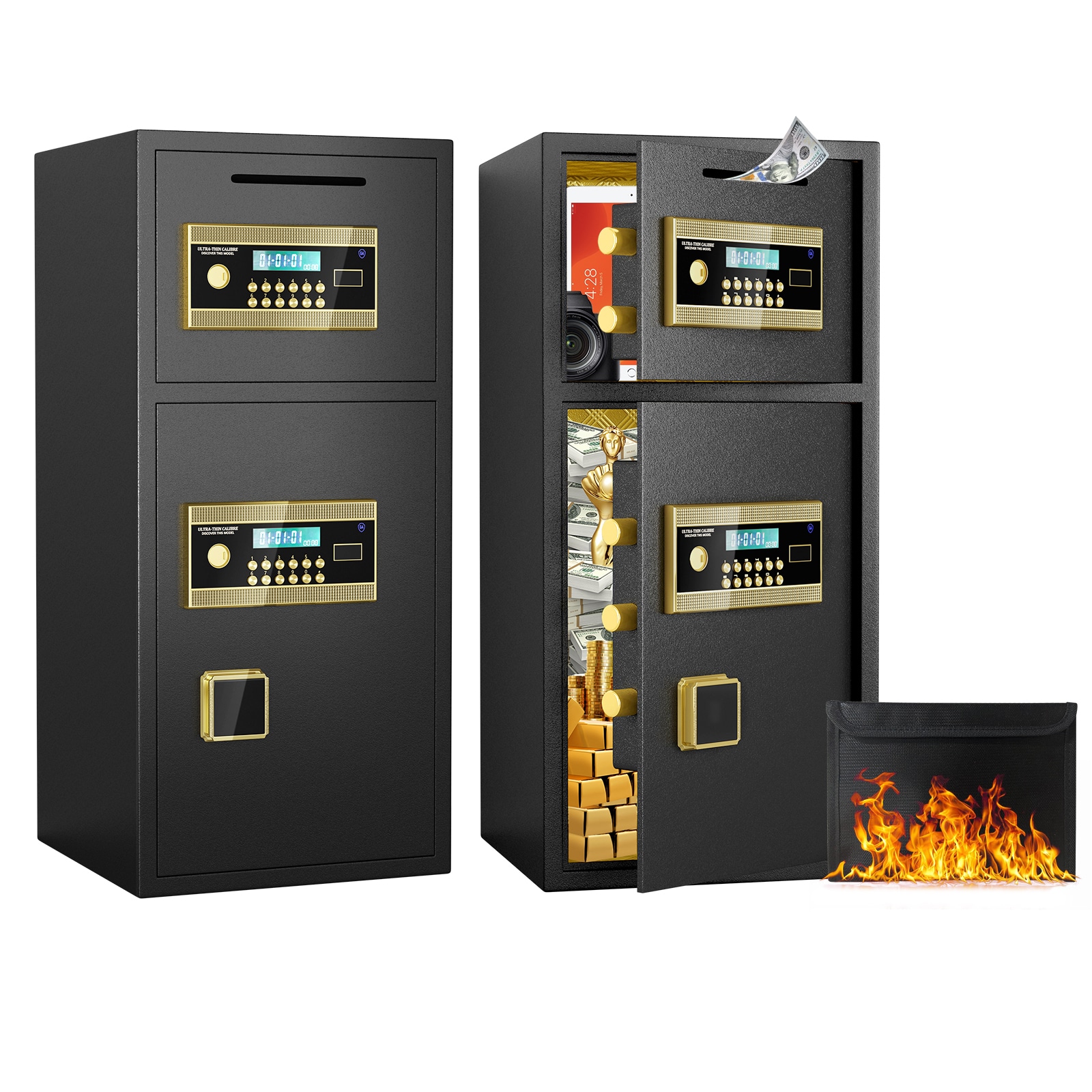 LOVMOR SF-Y-W1779P180734 Large Double-door Coin-operated Safe Digital Security Safe with Fireproof and Waterproof Bag 6.5 Cubic Feet Safe Box with Hidden Code Function for Home Office and Hotel