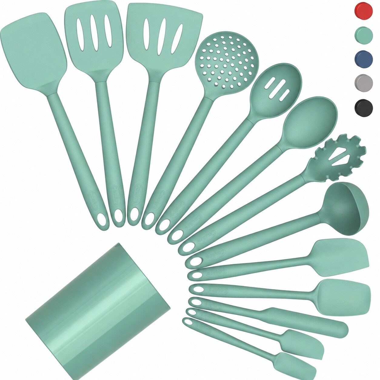 DHMHD Silicone Kitchen Cooking Utensils Set with Holder Heat Resistant Food Grade Kitchen Tools Spatula Spoon and Gadgets for Non Stick Pans #LDH0818X343