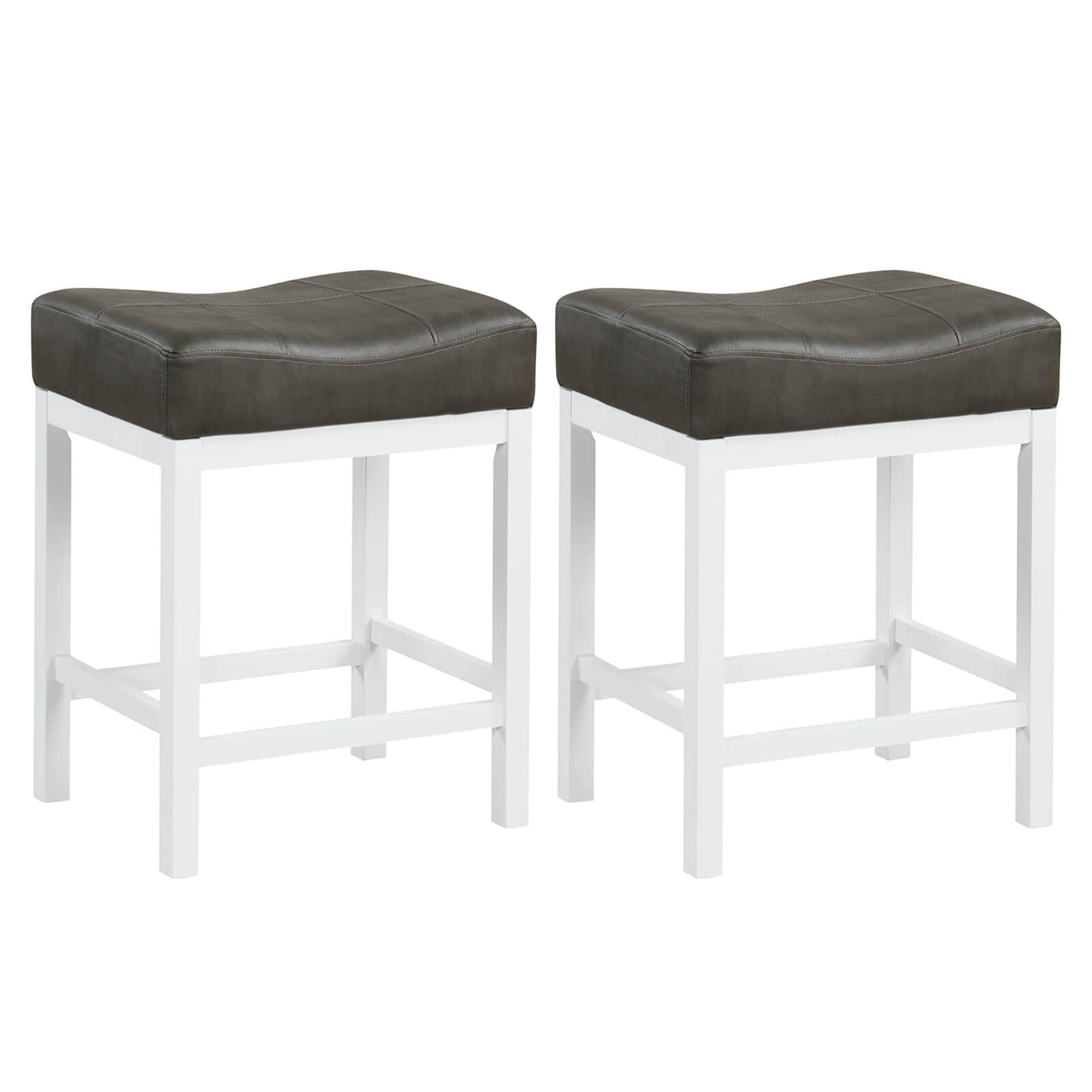 Costway HCST02972 Gray + White 24.5-in H Counter height Upholstered Wood Bar Stool 2 -Pack