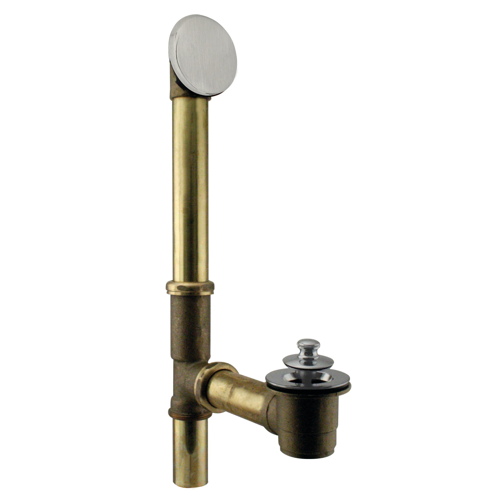 WESTBRASS D321H-07 Bath Waste- Illusionary Overflow with Lift and Turn Drain, 14 In. Make-up, 17-Gauge Brass In Satin Nickel D321h-07
