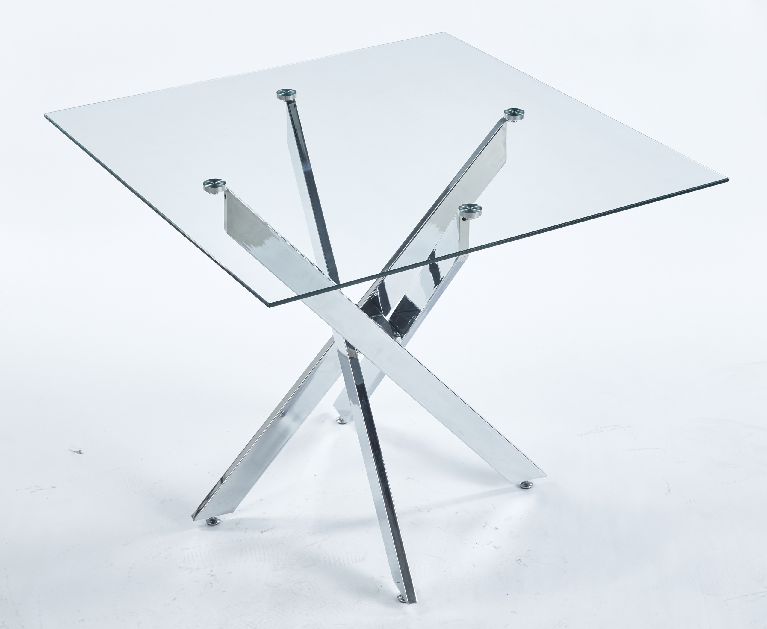 LOVMOR SF-M-W234P235266 Dining Table with cross metal leg and tempered glassModern Space Saving Kitchen Table