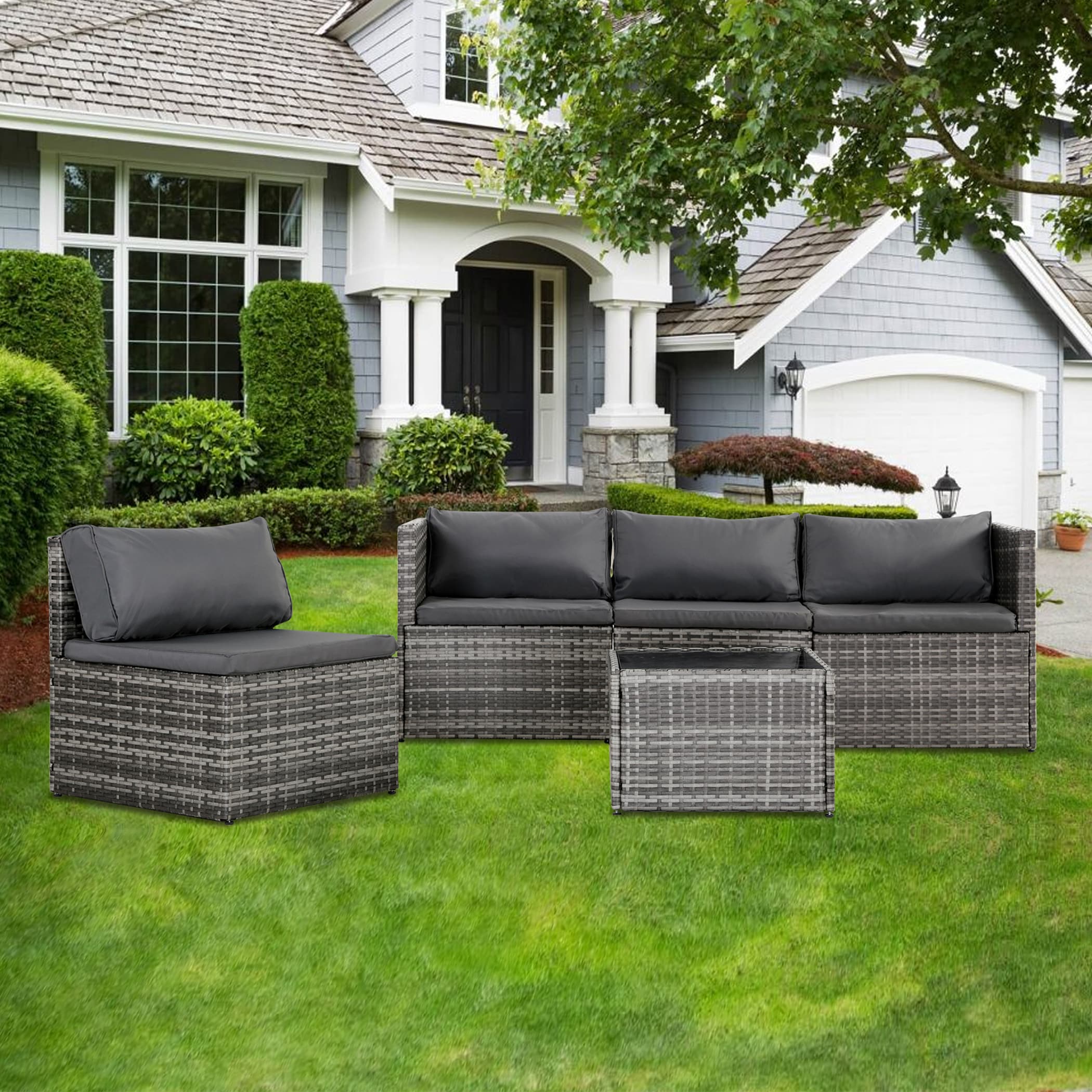 FOREST HOME RS4007-WT 4-Piece Wicker Patio Conversation Set with White Cushions