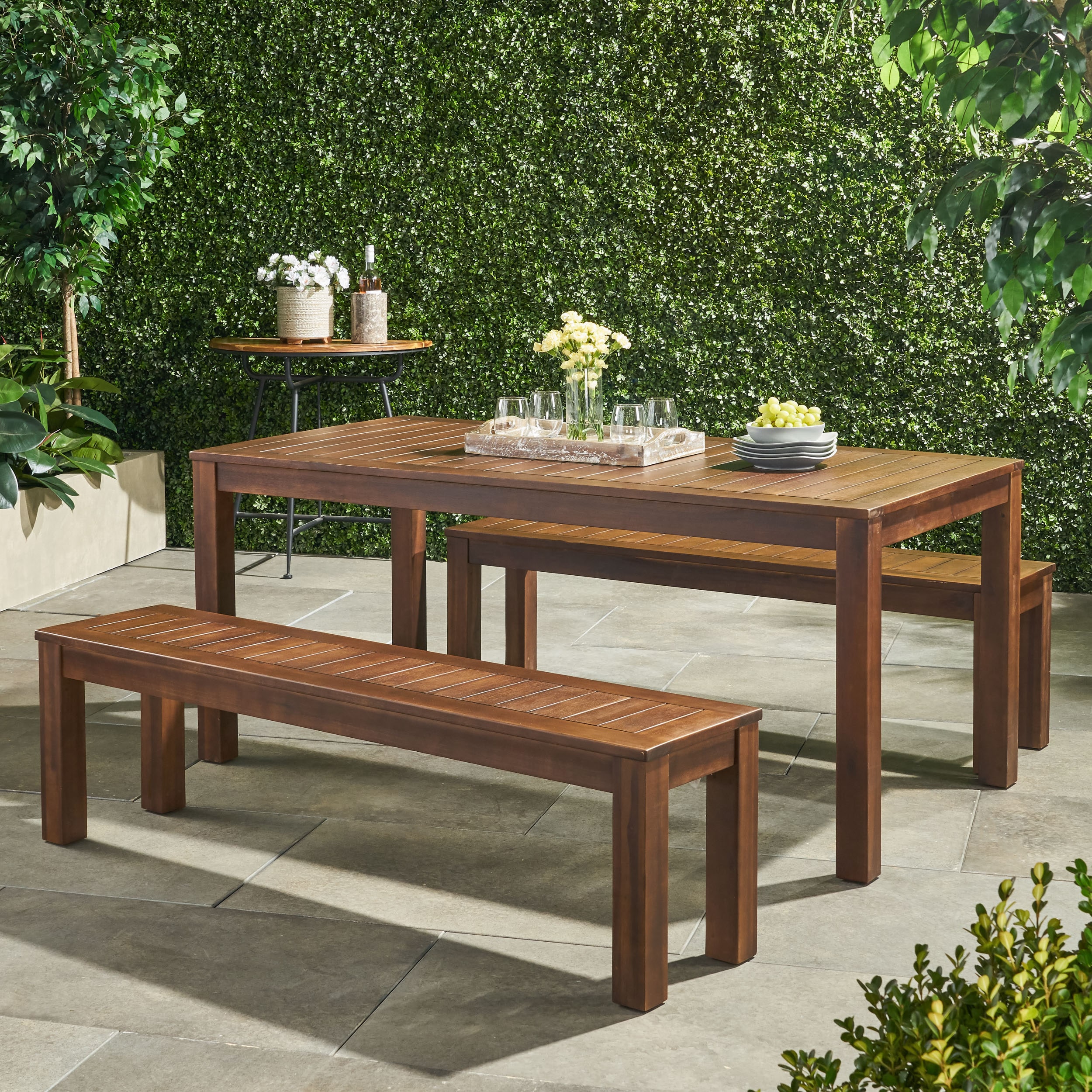Best Selling Home Decor 299827 3 -Piece Dark brown Patio Dining Set Wood Rectangle Table with 2 Stationary Chairs