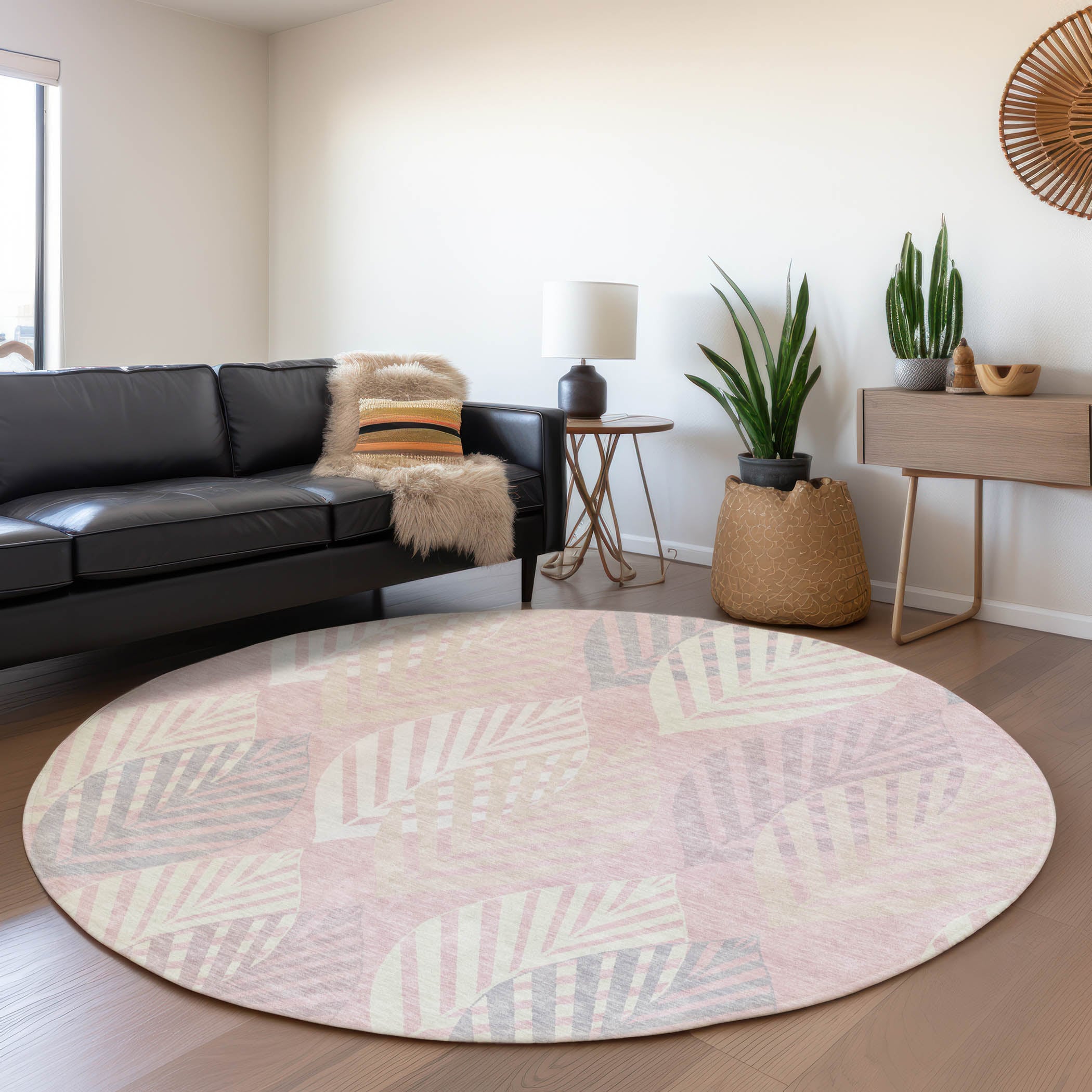 Addison Rugs ACN744PI8RO Chantille ACN744PI 8 x 8 (ft) Polyester Pink Round Indoor/Outdoor Geometric Machine washable Area rug