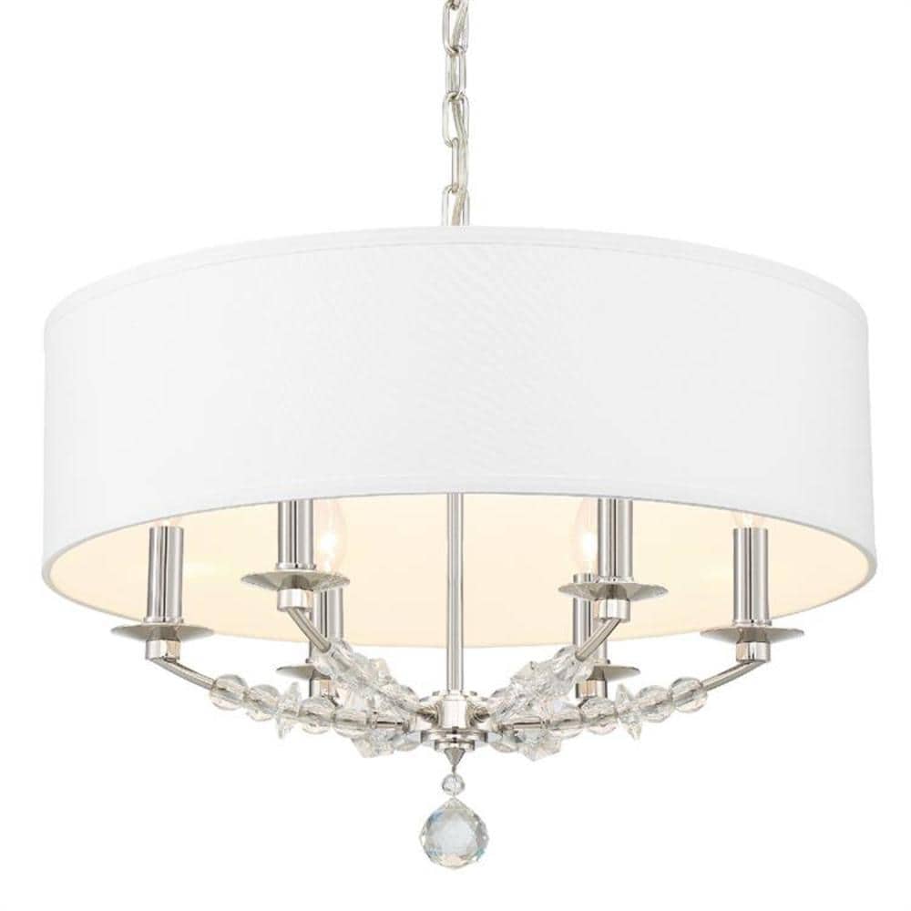 Mirage Polished Nickel 6-Light Chandelier with Hand Cut Crystal and Silk Shade