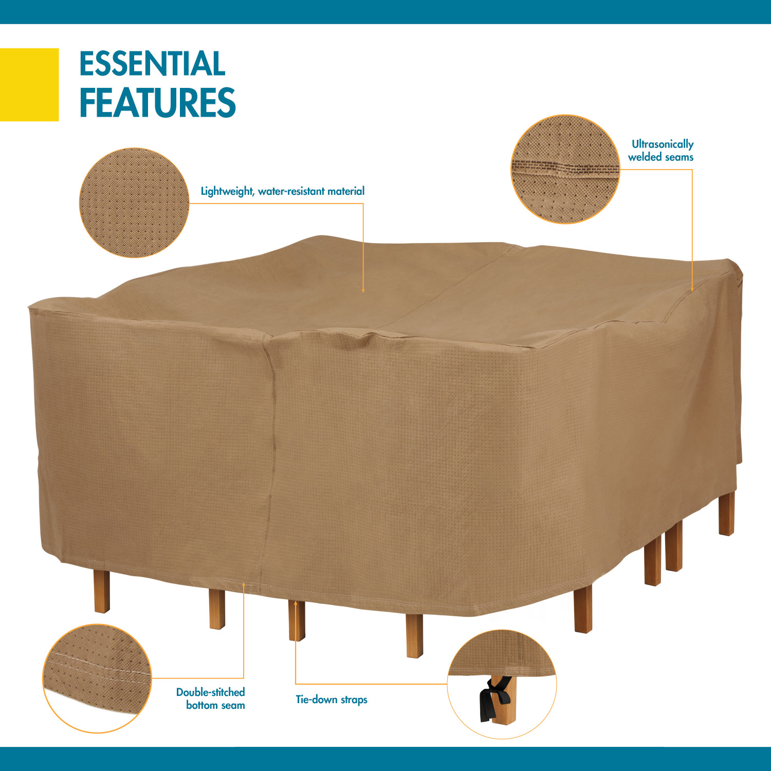 Latte Water-Resistant 76 Inch Square Patio Table & Chair Cover