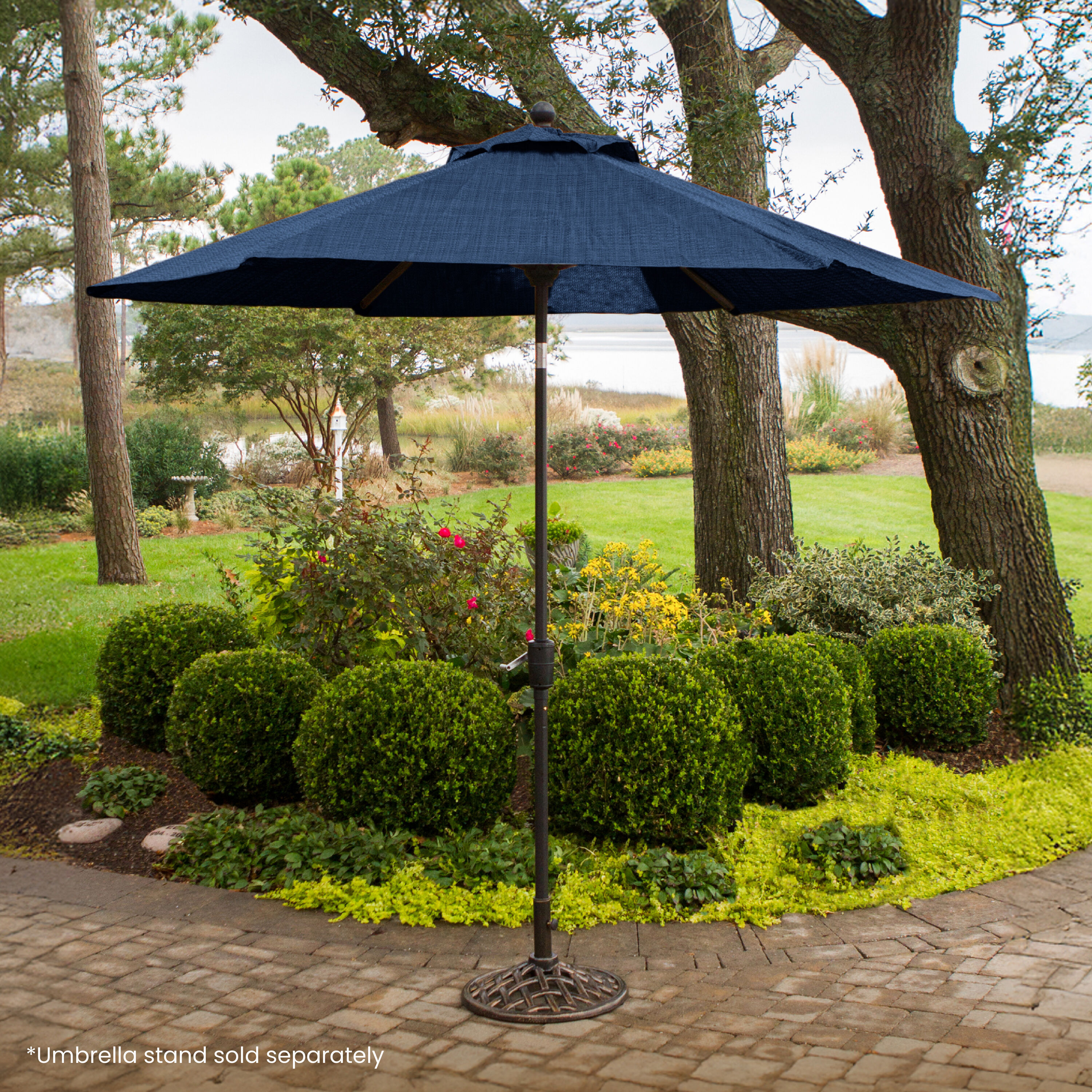 Hanover MCLRUMB11-NVY 11-ft Aluminum Blue Crank Market Patio Umbrella