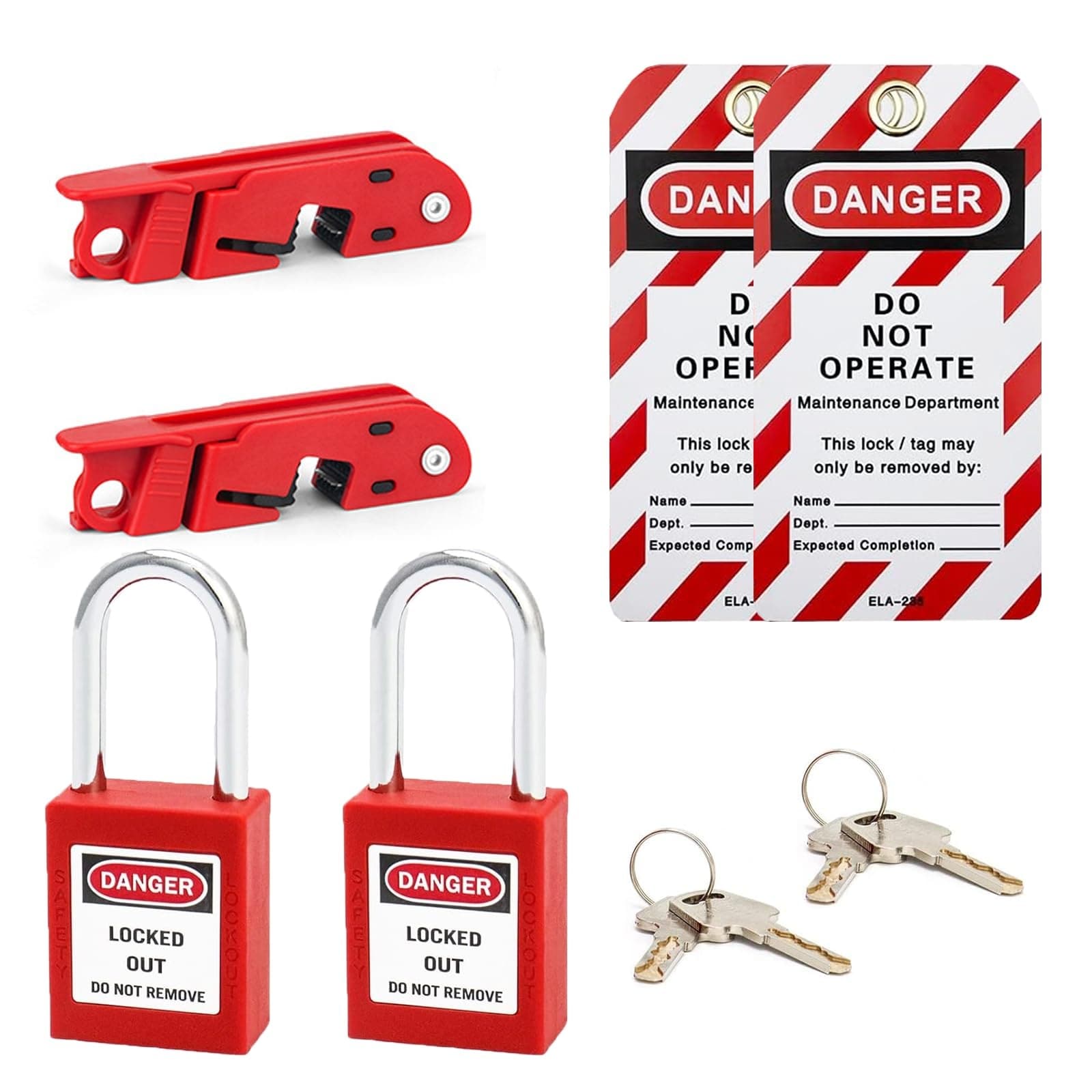 AOIZGMY 2 Set Circuit Breaker Lockout Kit with 2 Safety Padlocks and 2 Warning Tags for 110 to 240 Volt Single Double Toggle Switch OSHA Compliant #LAZ0430G10