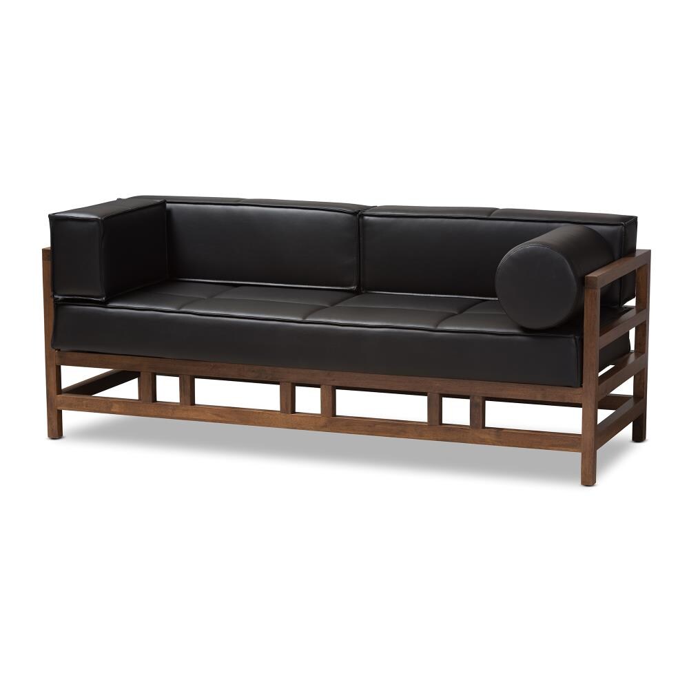 Baxton Studio 142-7925-LW Shaw 74.02-in Midcentury Black Faux Leather 3-seater Sofa