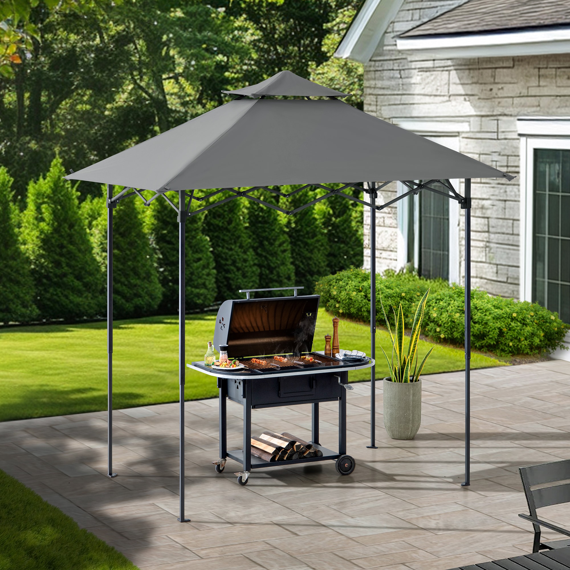 Sunjoy A103006111 5-ft x 8-ft gray Grill Gazebo with Soft Top Roof