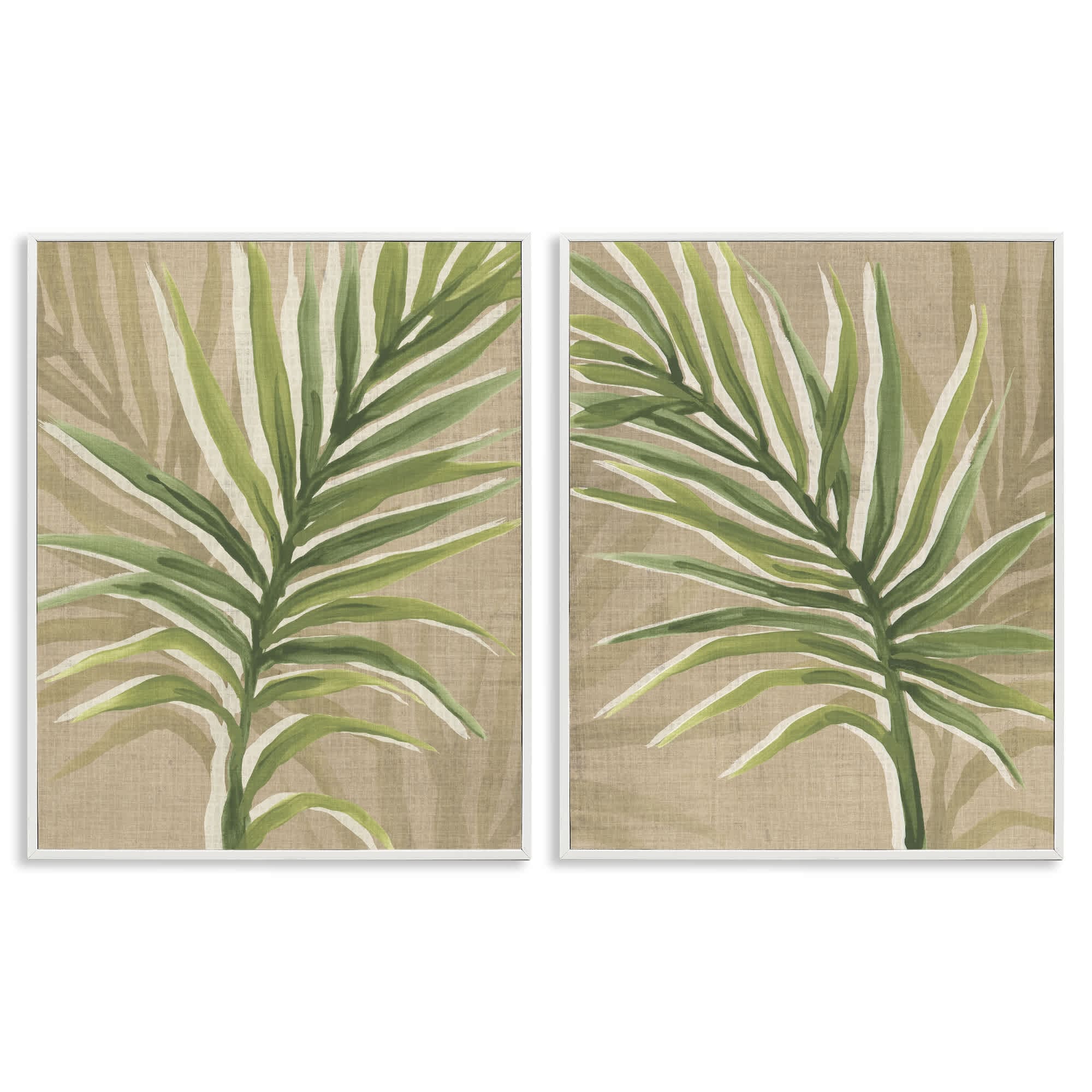 Stupell Industries B2-767-WFR-2PC-11X14 Natural Palm Leaves 2 Piece White Framed Giclee Art Set By June Erica Vess 11 x 14