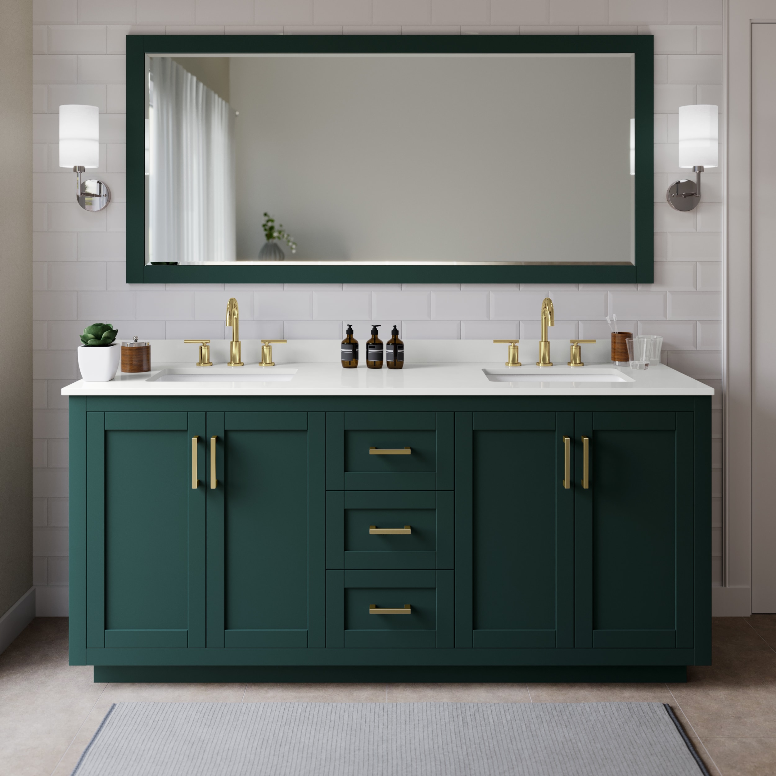 Wyndham Collection WCF292972DGDWQUS3MXX Miranda 72-in Green Undermount Double Sink Bathroom Vanity with White Quartz Top