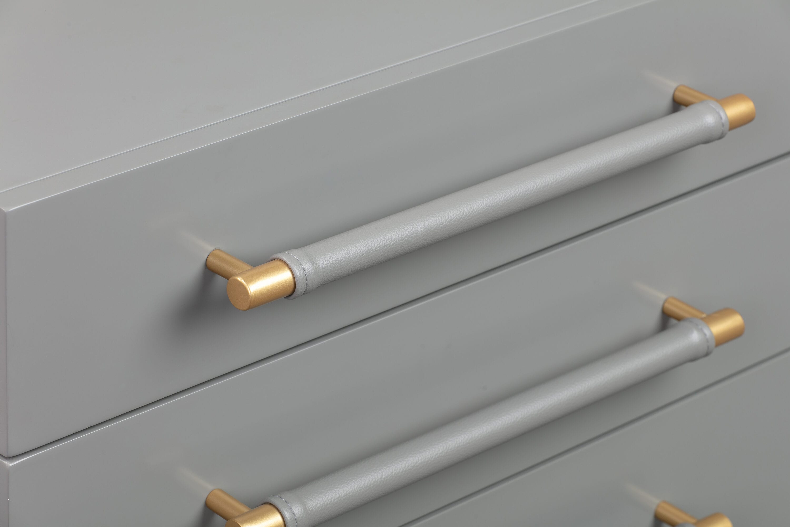 Gray 3-Drawer Nightstand with Brass Accents