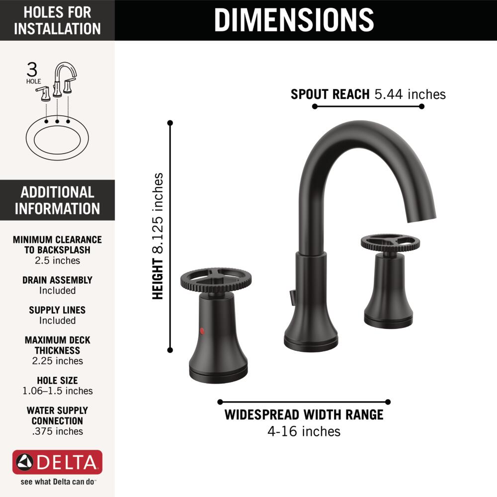 Matte Black Brass Modern Widespread Bathroom Faucet