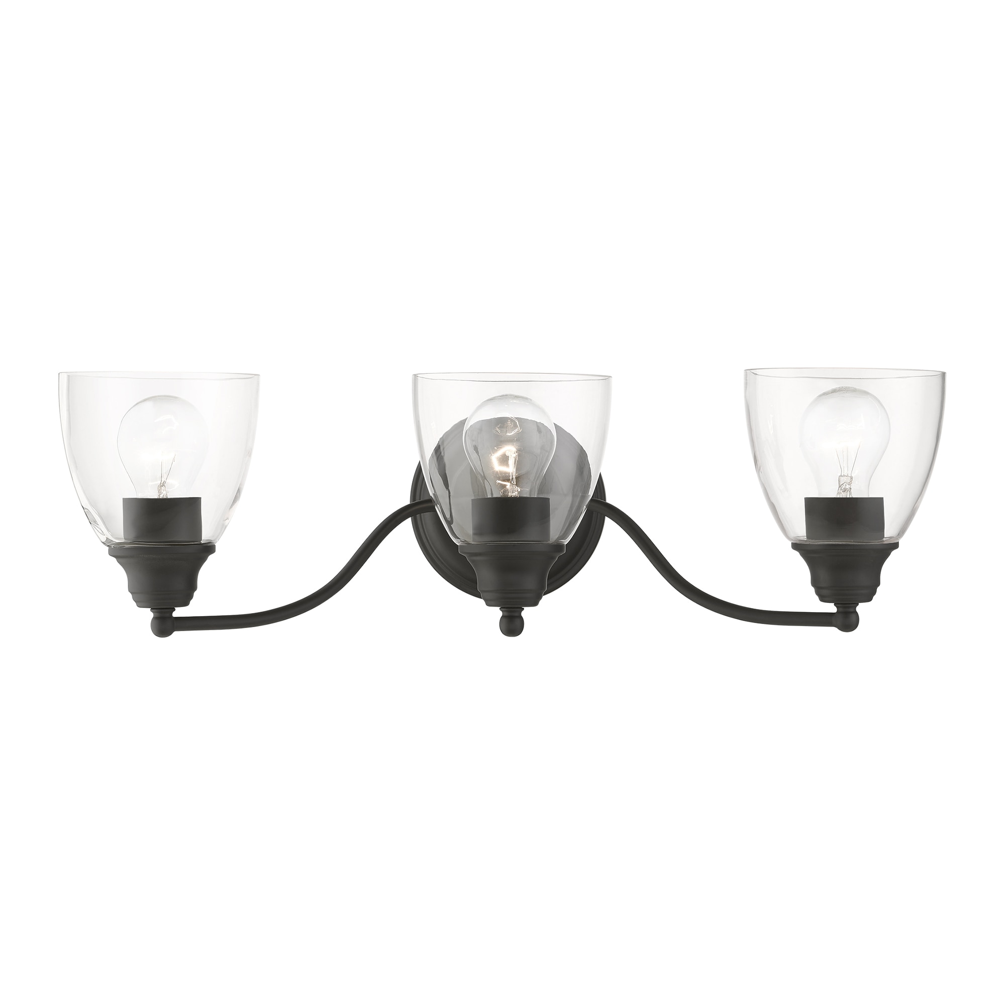 Montgomery Black Steel 3-Light Vanity with Clear Glass Shades