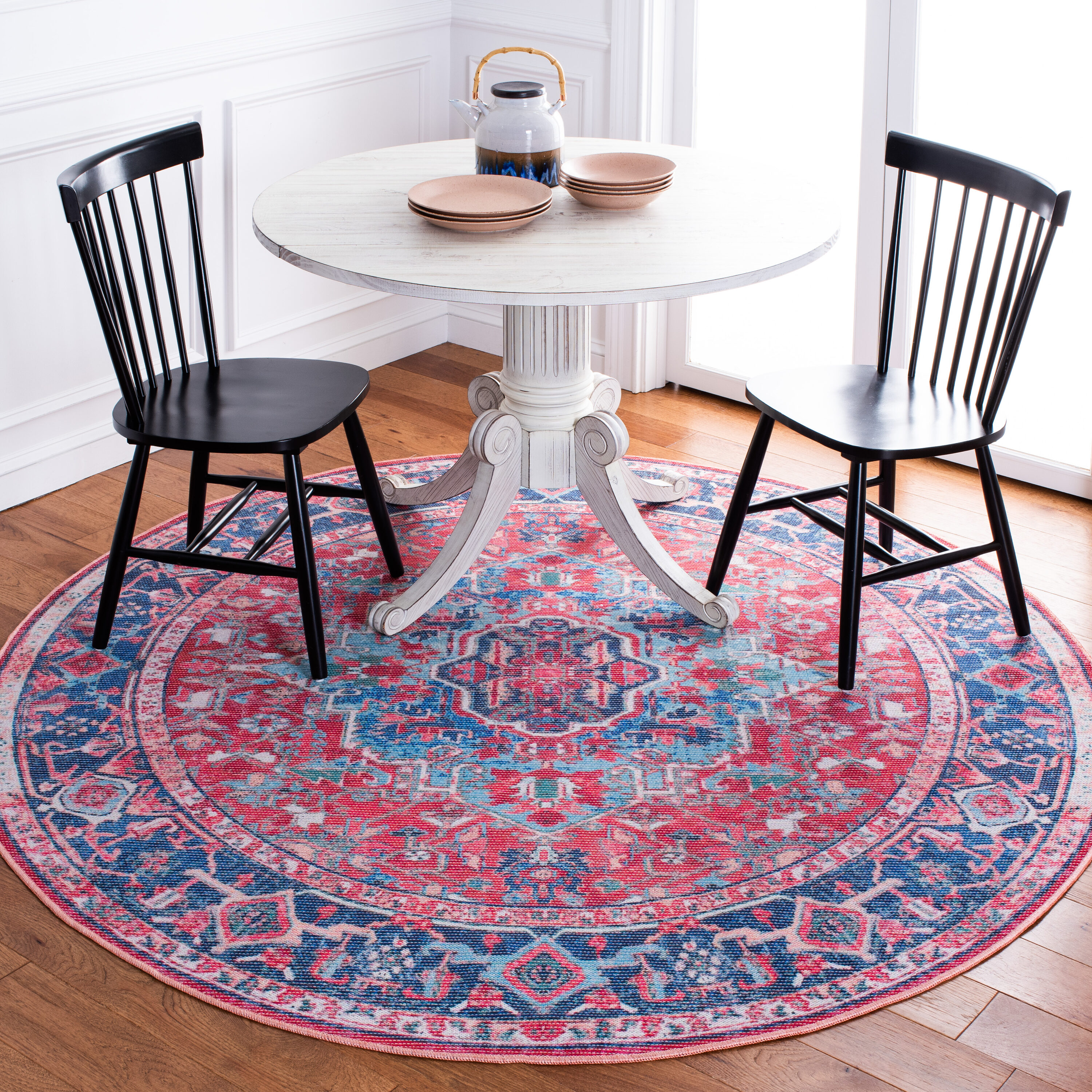 Safavieh SEP518M-7R Serapi 7 x 7 (ft) Loomed Cotton Navy/Red Round Indoor Border Machine washable Area rug