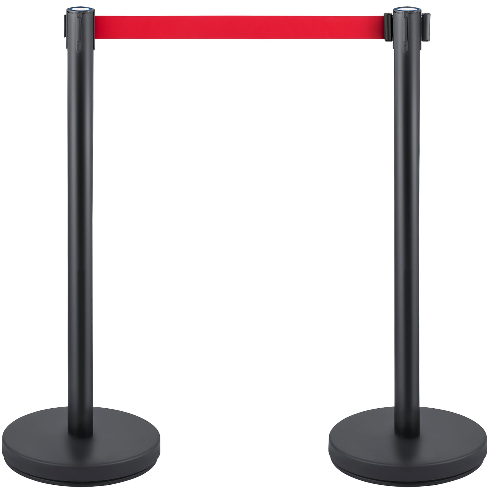 Mecale - 6-Piece Stainless Steel Crowd Control Stanchion Set with 6.6 ft Red Retractable Belt Black