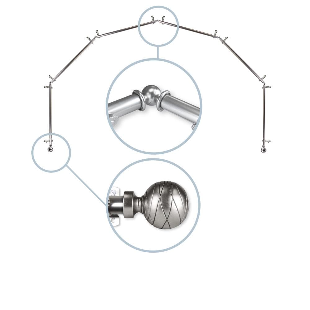 Hart & Harlow L6BAY-84-5 Able 13/16-in 6-sided 28-in to 48-in Satin nickel Steel Bay window curtain rod with Finials
