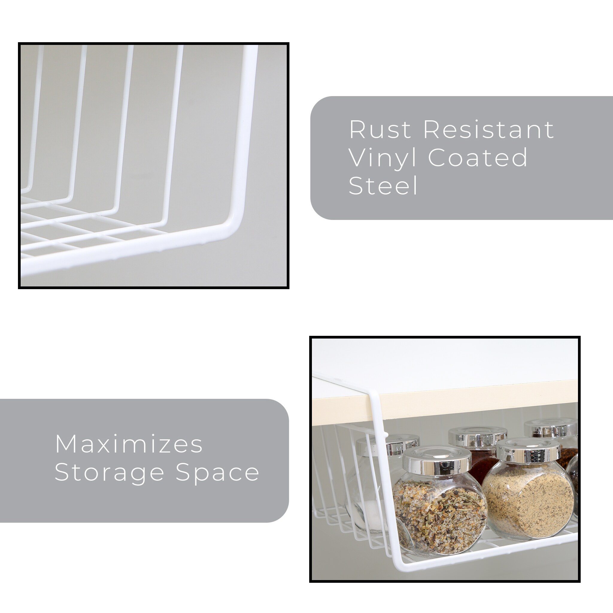 Modern Home Cabinet Wire Hanging Basket Shelves - Space Saving Under Shelf  Storage Organizer (10.25) 