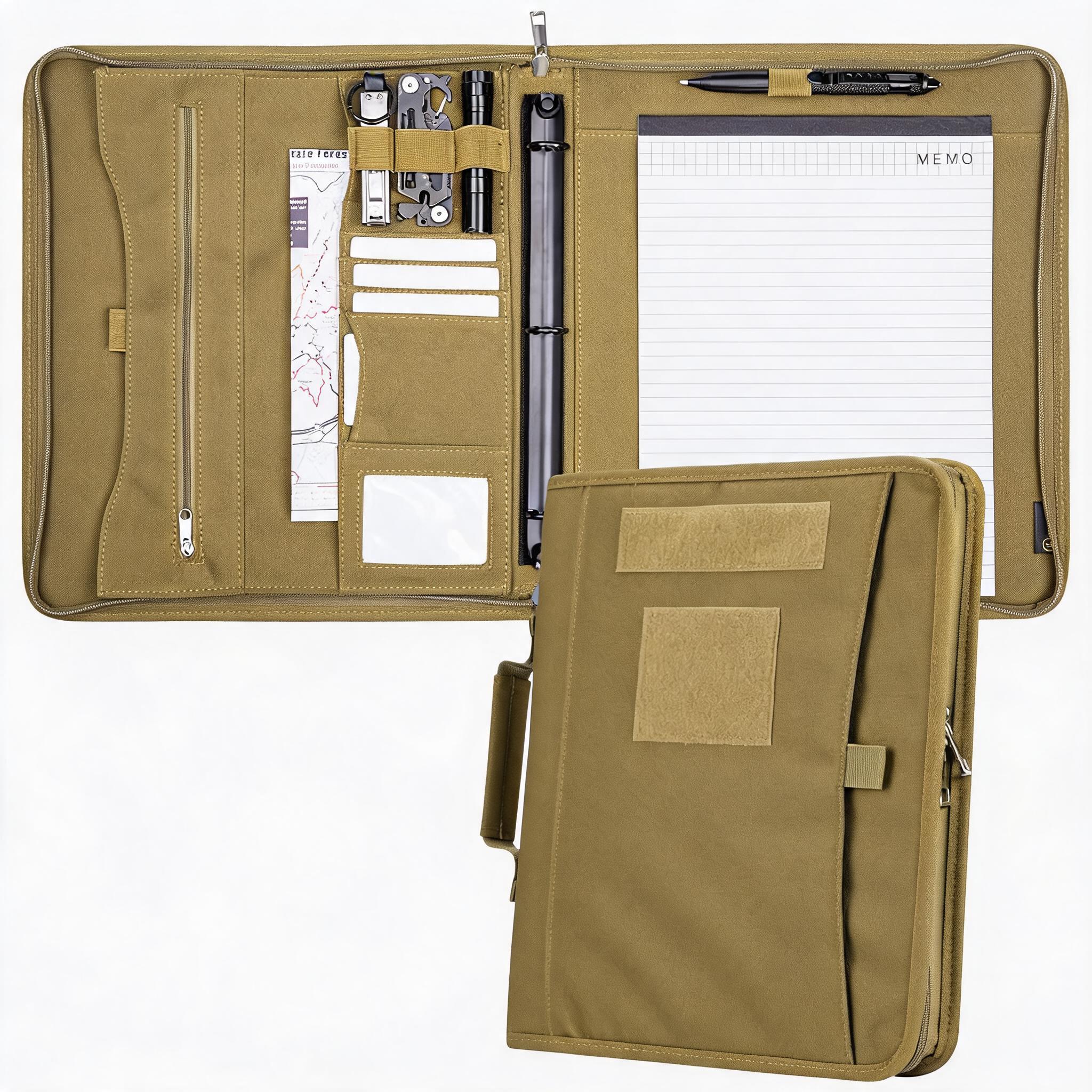 Garvee A4 Ring Binder Cover Brown 1000D Nylon Waterproof Document Organizer Military Folder Portfolio for Outdoor Work and Travel