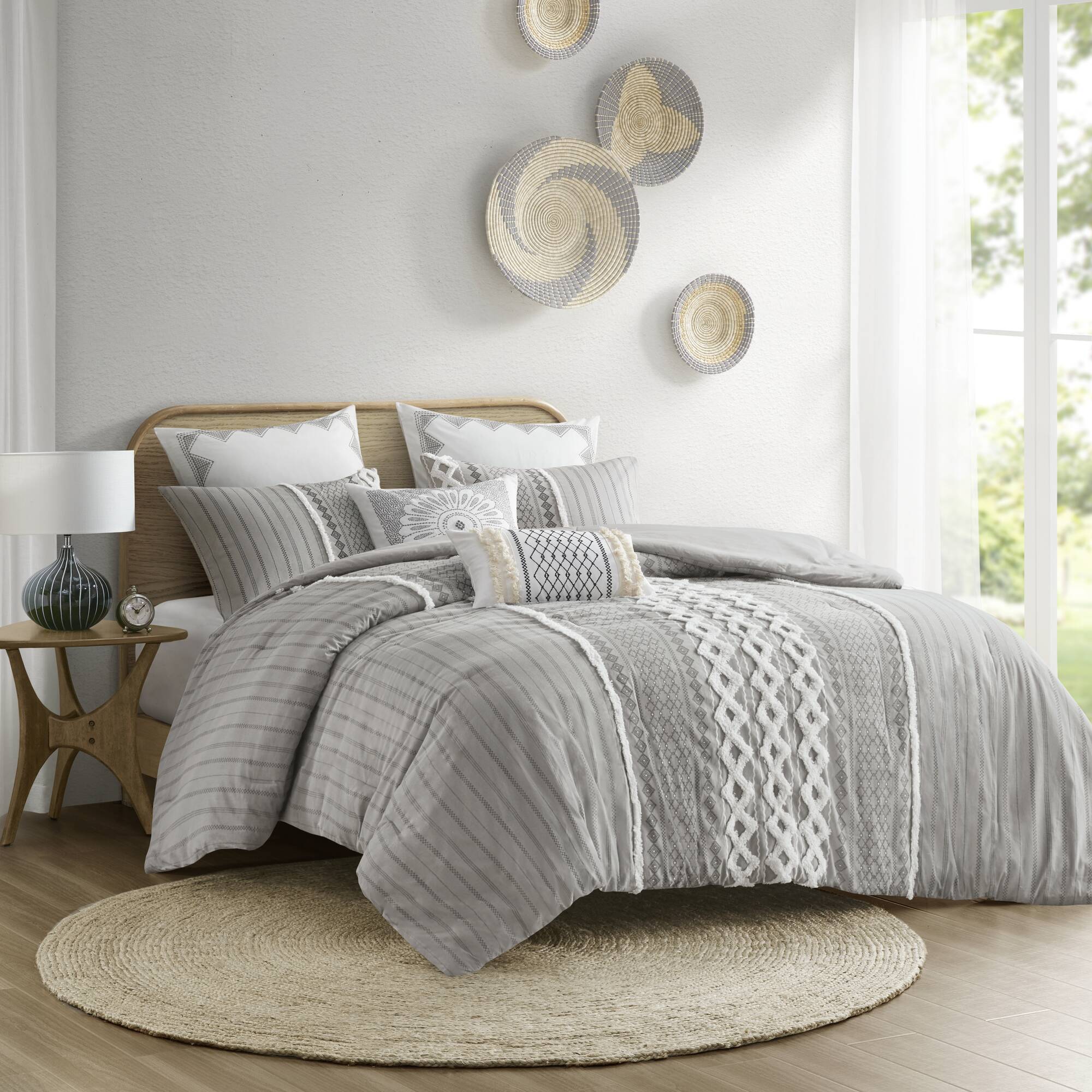 Dacicica Cotton Printed Comforter Set with Chenille Gray Full or Queen