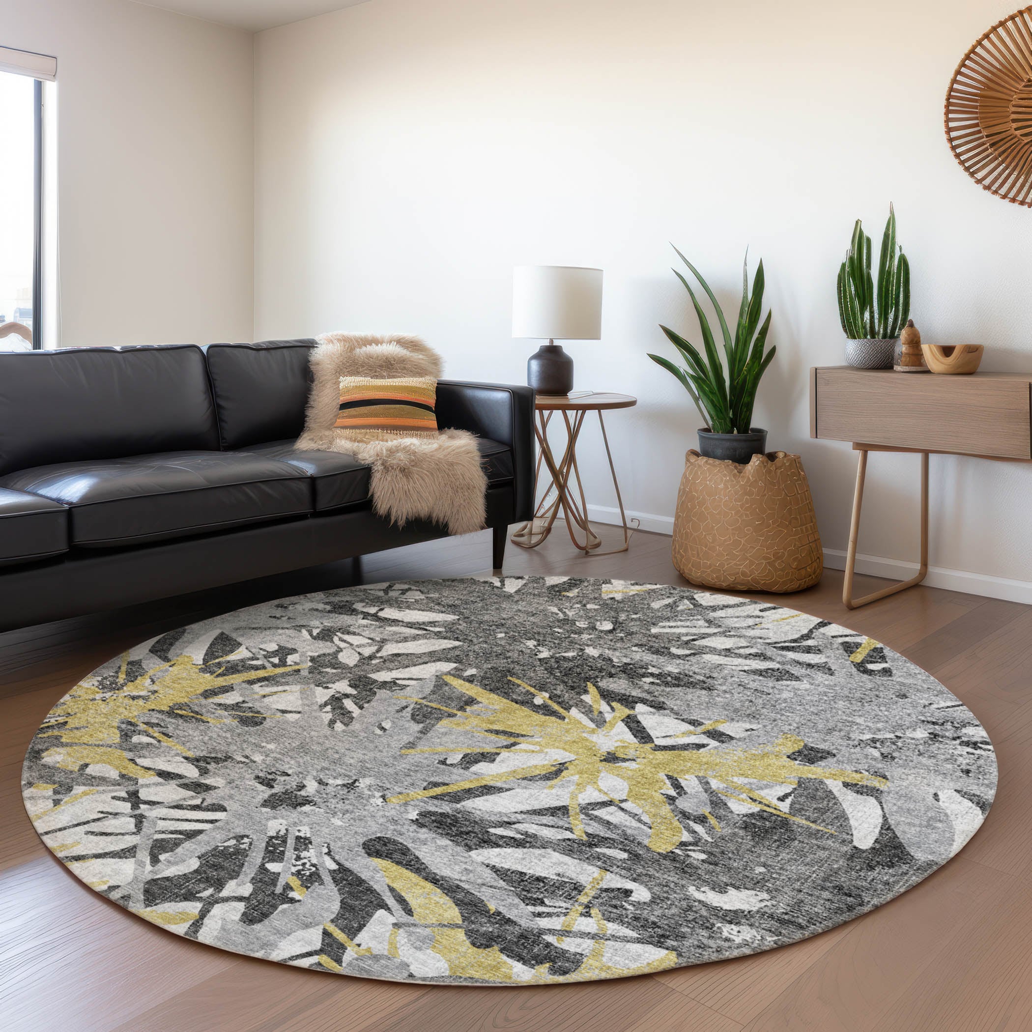 Addison Rugs AMF77GI8RO Mayfield AMF77GI 8 x 8 (ft) Loomed Polyester Gilded Round Indoor Abstract Machine washable Area rug