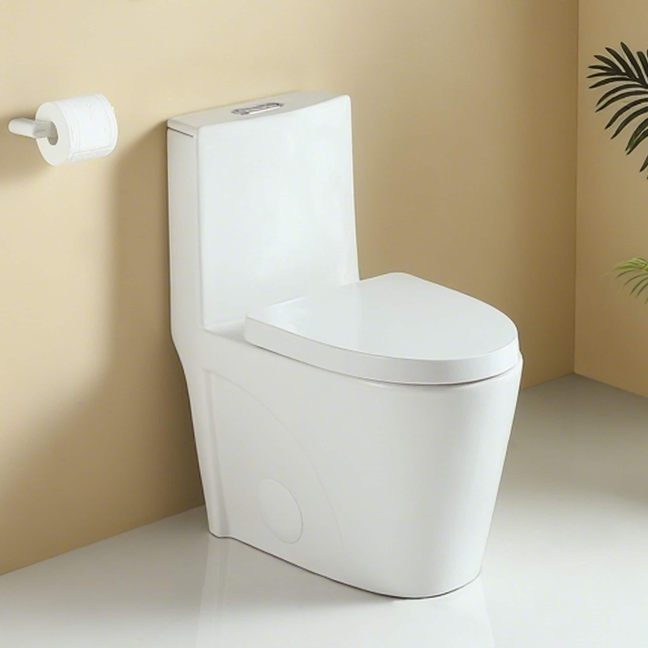 WELLFOR GIJ-TOL23T03-GW Glossy White Elongated Standard height 12-in Rough-In 1.6 GPF Dual Flush Soft Close 1-piece Toilet