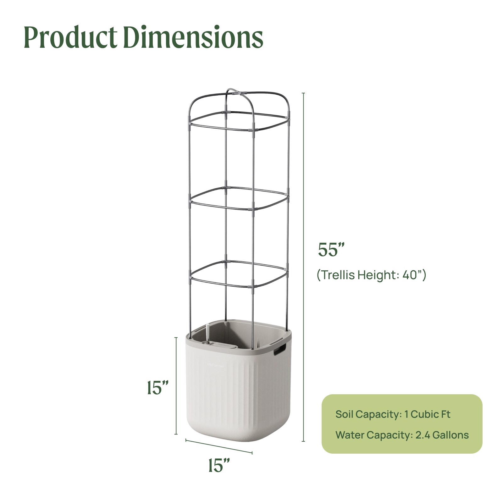 Cream White Self-Watering Indoor Outdoor Planter with Trellis