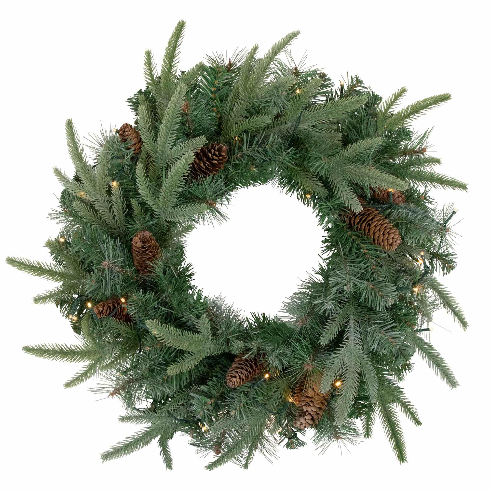 Northlight - Pre-Lit Battery Operated Mixed Pine and Pine Cone Christmas Wreath - 24 inch - Warm ...