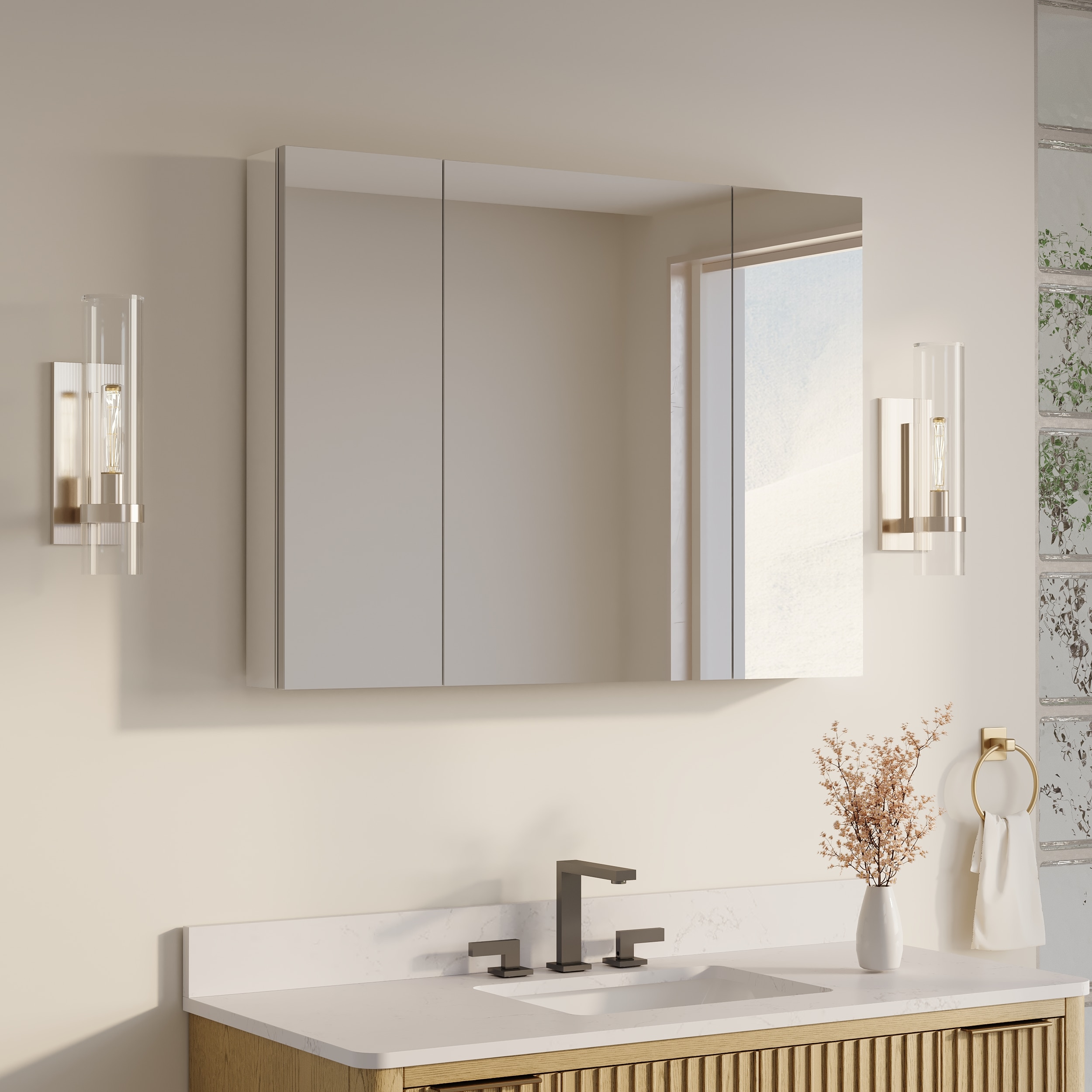 WELLFOR DH-MMC3026-BL ROSA 40-in x 30-in Surface/Recessed Mount Aluminum Mirrored Rectangle Soft Close Medicine Cabinet