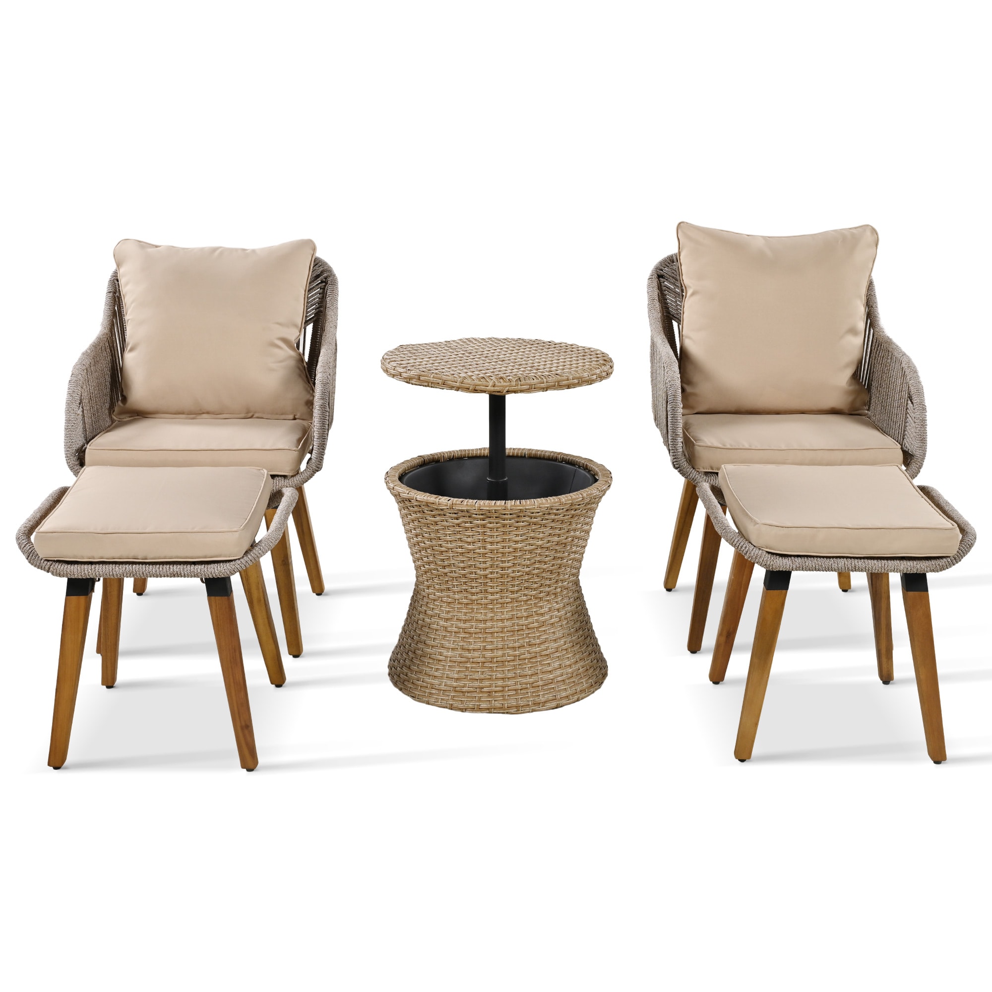 AHIOU HOME ZAAHG-995AAZSF Cyrus 5 -Piece Wicker Patio Conversation Set with Brown Cushions