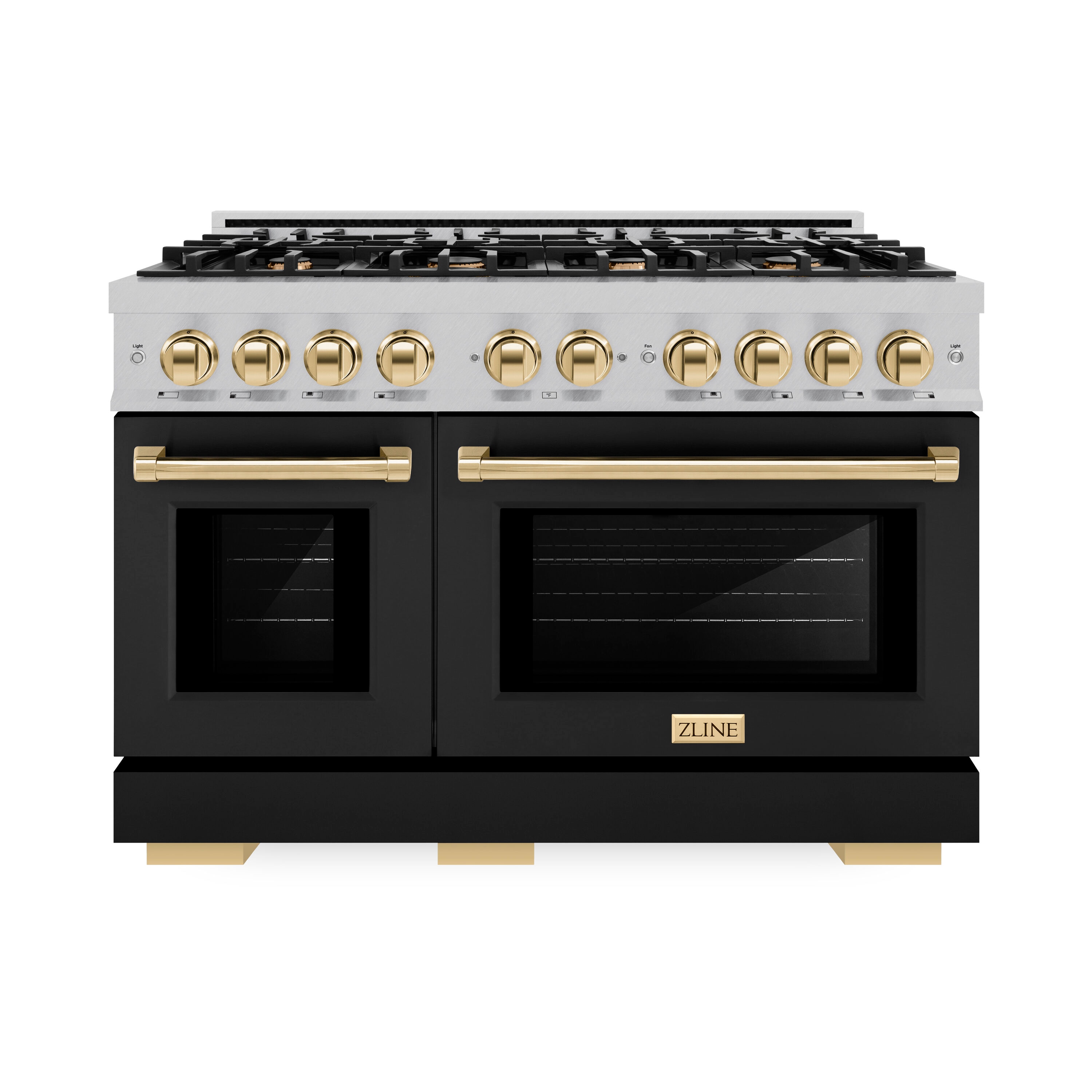 ZLINE KITCHEN & BATH HGRSZ-BLM-48-G Select 48-in 8 burners 4.2-cu ft / 2.5-cu ft Convection Oven Freestanding Liquid Propane Double Oven Gas Range ( Satin Stainless Steel, Black Matte Door, Polished Gold )
