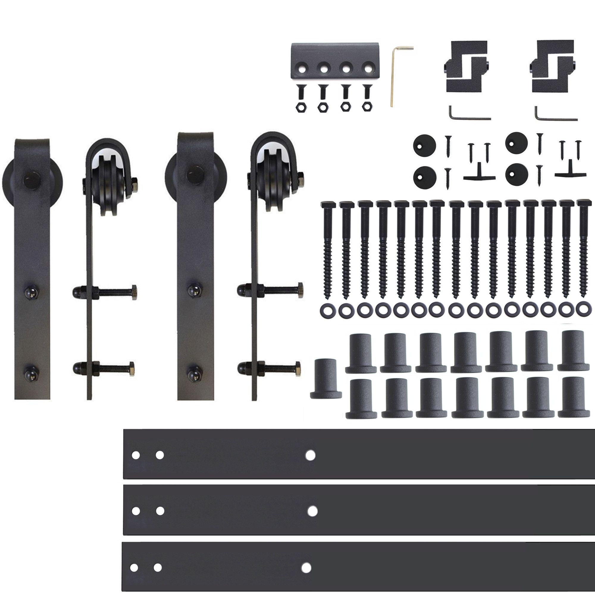 HOMACER 90-in Rustic Black Indoor J-strap Double Bypass Barn Door Hardware Kit YT4TGH090C Sansujyuku sansujyuku.com