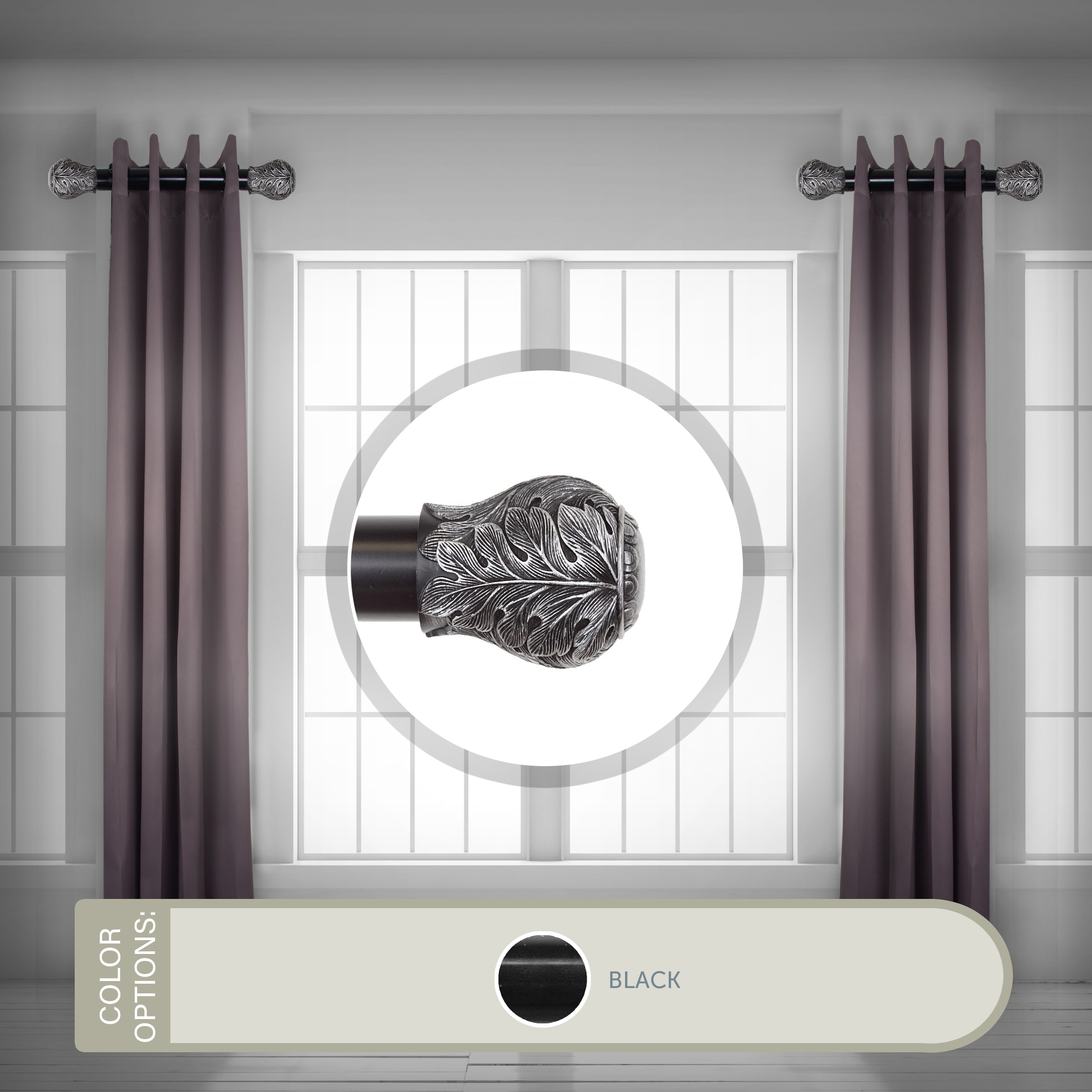Hart & Harlow LO-SIDE150-20-2 Kimberly 1.5-in Side Curtain Rod 12-20 inch (Set of 2) - Black