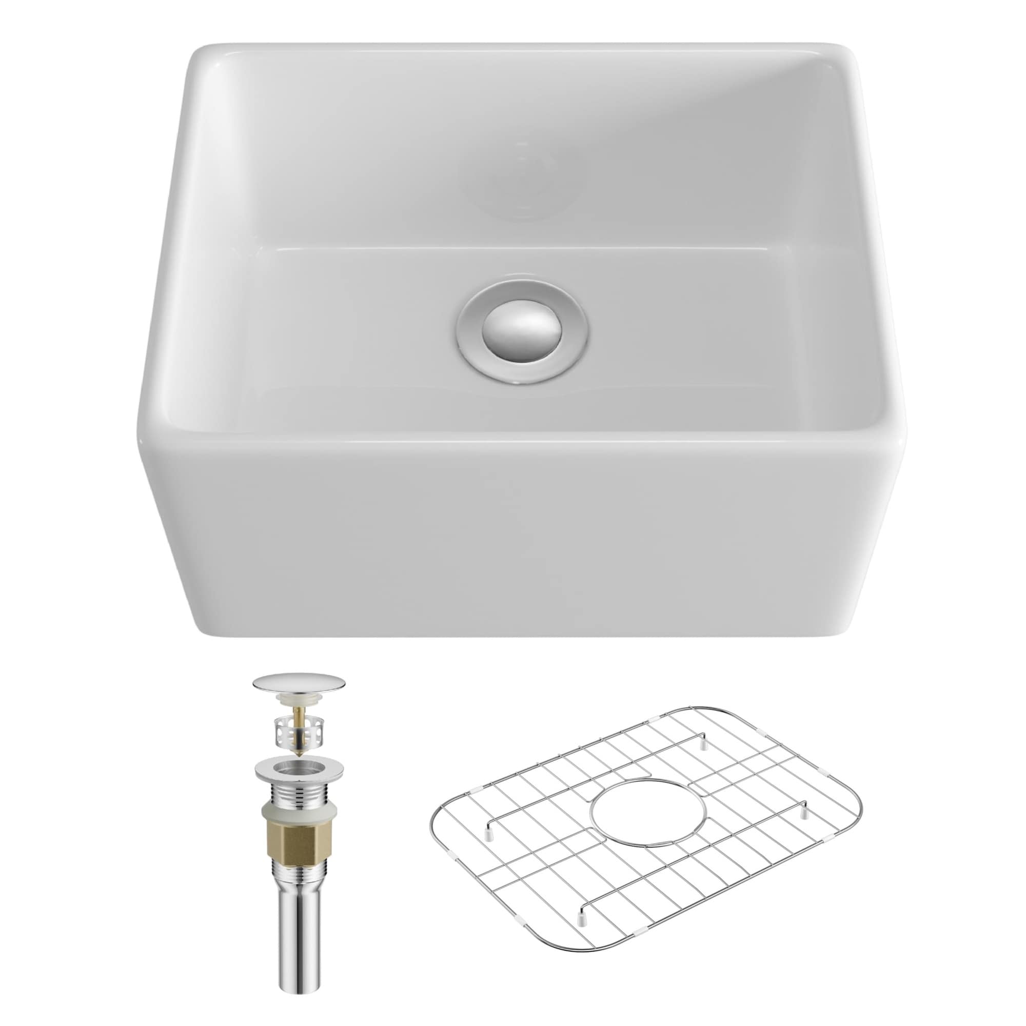 Aoibox  20 in Apron Front Single Bowl White Ceramic Farmhouse Sink with Ultra Glossy Glaze and Trapezoidal Basin