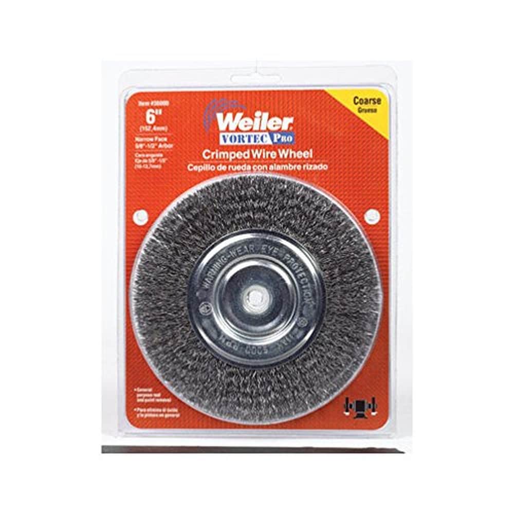 Weiler  6 Crimped Wire Wheel Narrow Face Coarse 6000 RPM 5/8-1/2 Arbor
