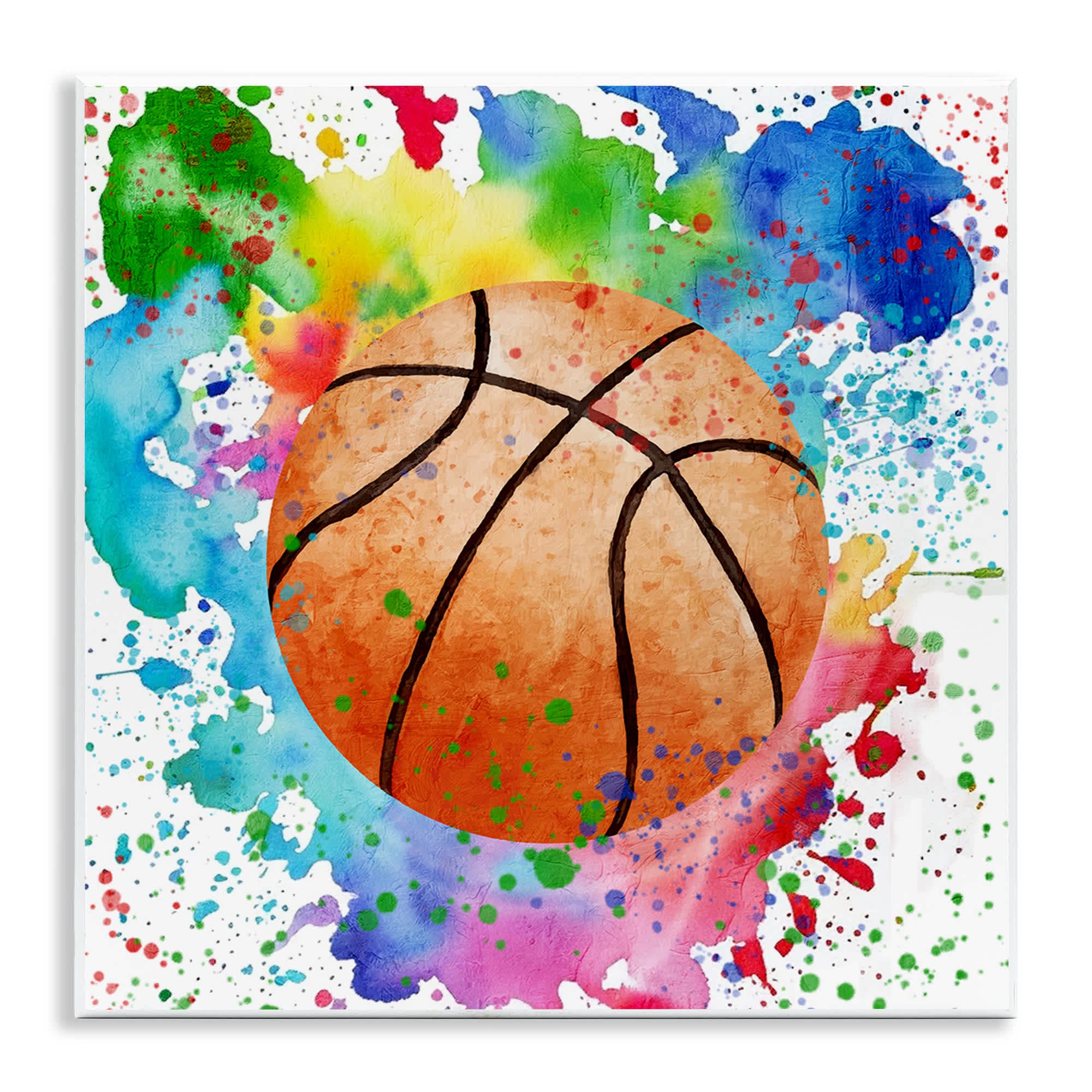 Stupell Industries BS-052-WD-12X12 Basketball with Bright Splash Wall Plaque Art By Kim Allen 12 x 12