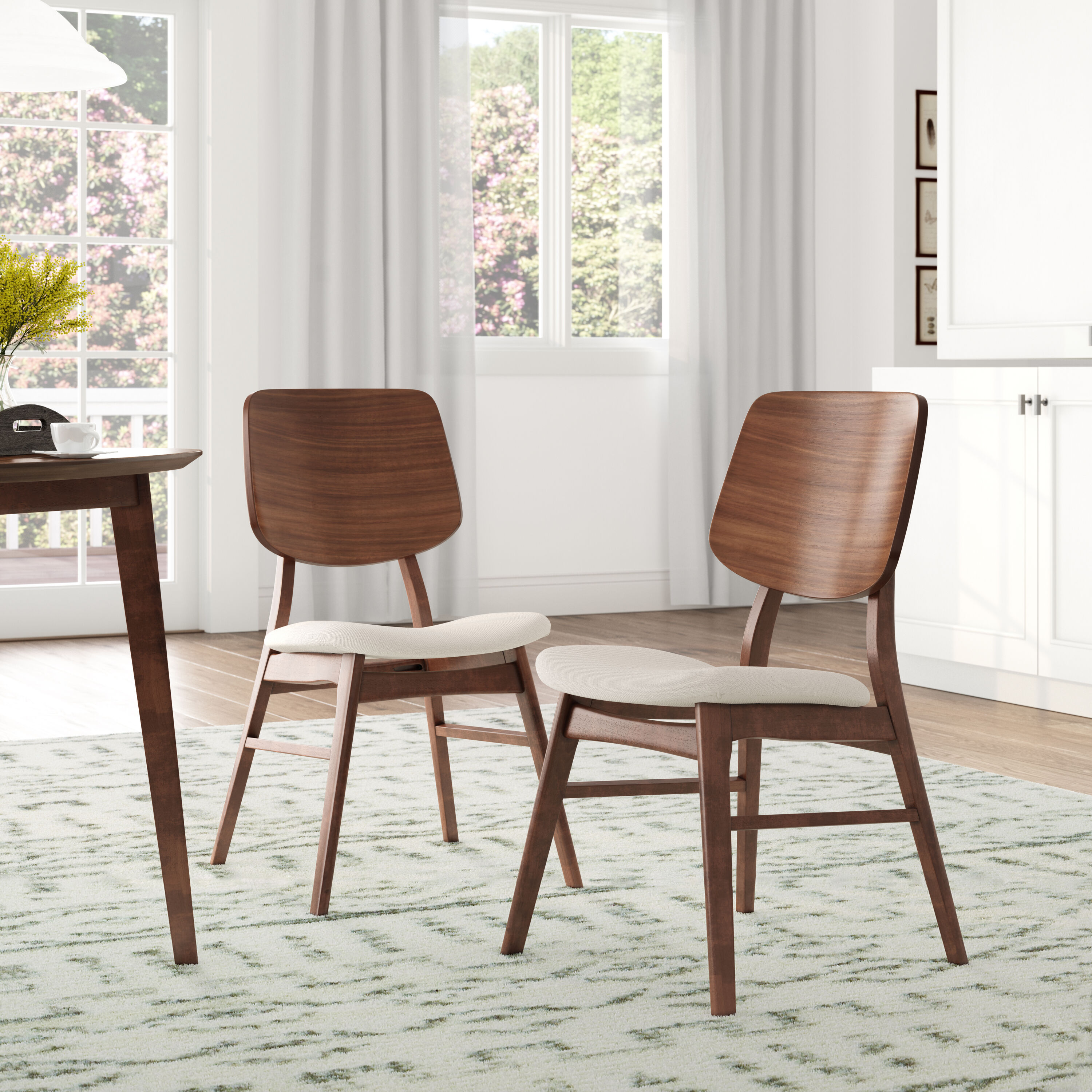 Oscar Walnut and Beige Upholstered Side Chairs, Set of 2