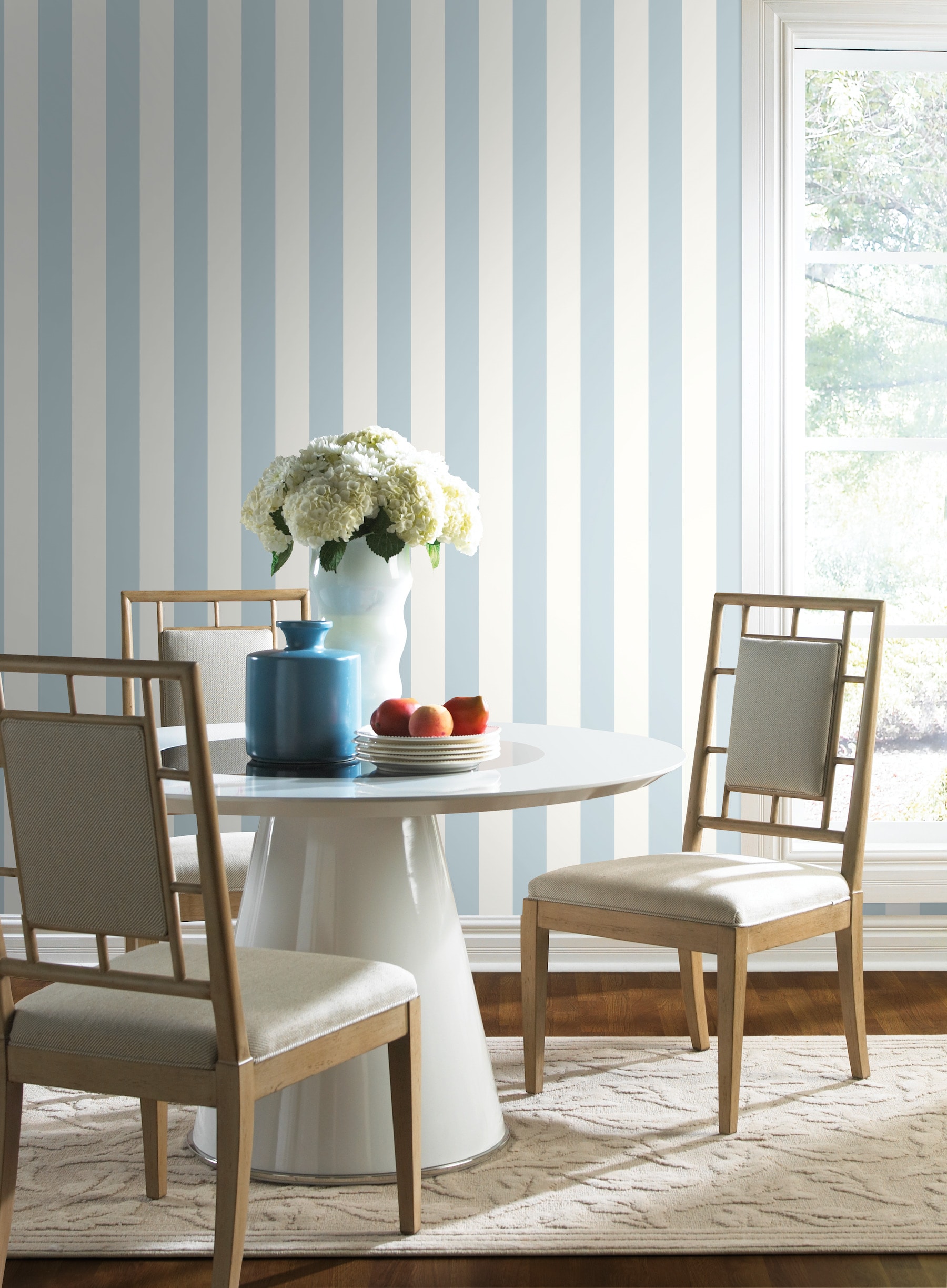 York Wallcoverings Blue and White 3 inch Stripe Wallpaper in the ...