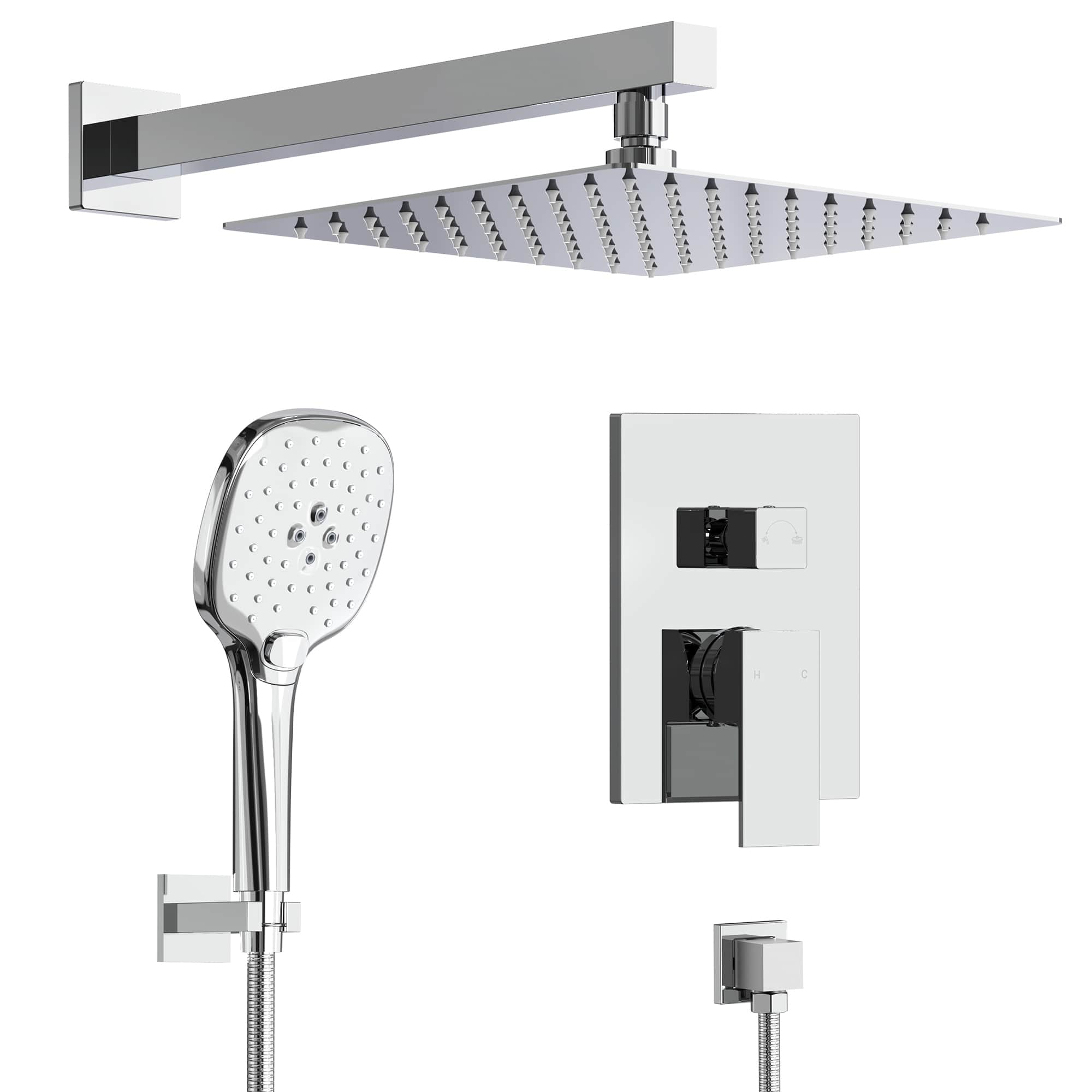 EVERSTEIN  Pressure Balanced Rain Shower System 10 Inch Square Rainfall Shower Faucet with 3 Setting Handheld Shower Valve Included in Chrome