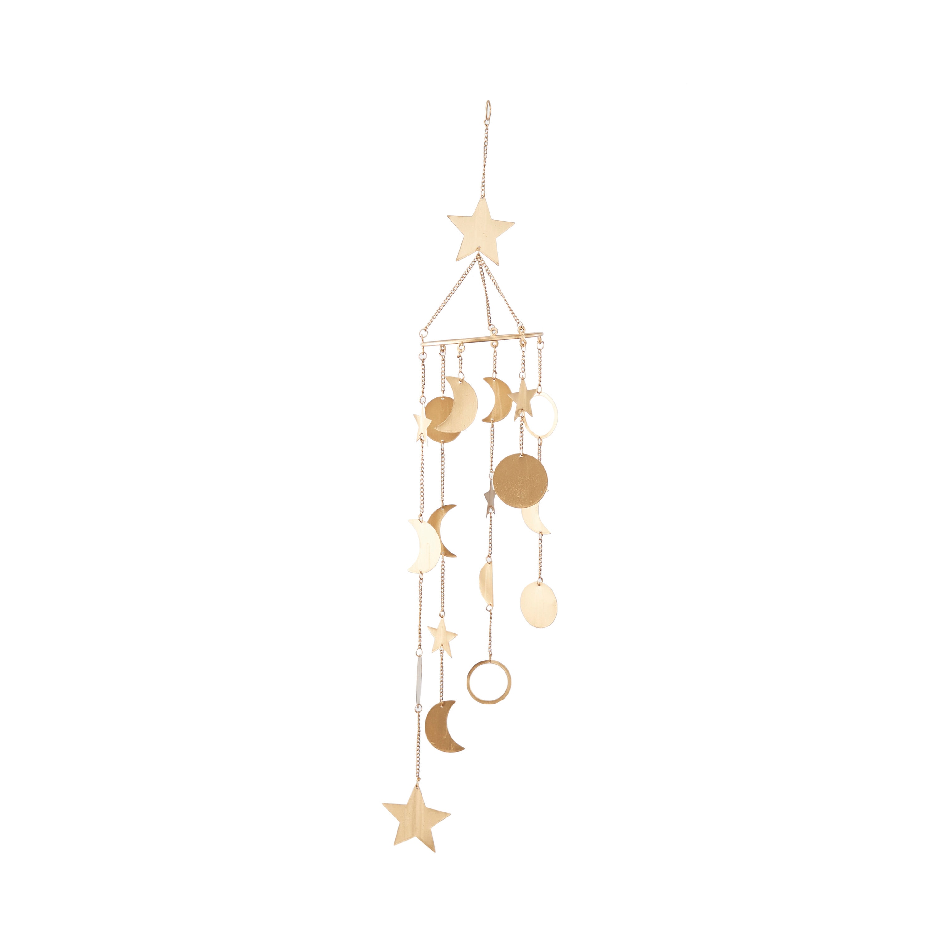 Gold Metal Moon and Star Windchime with Bead Accents, 39"