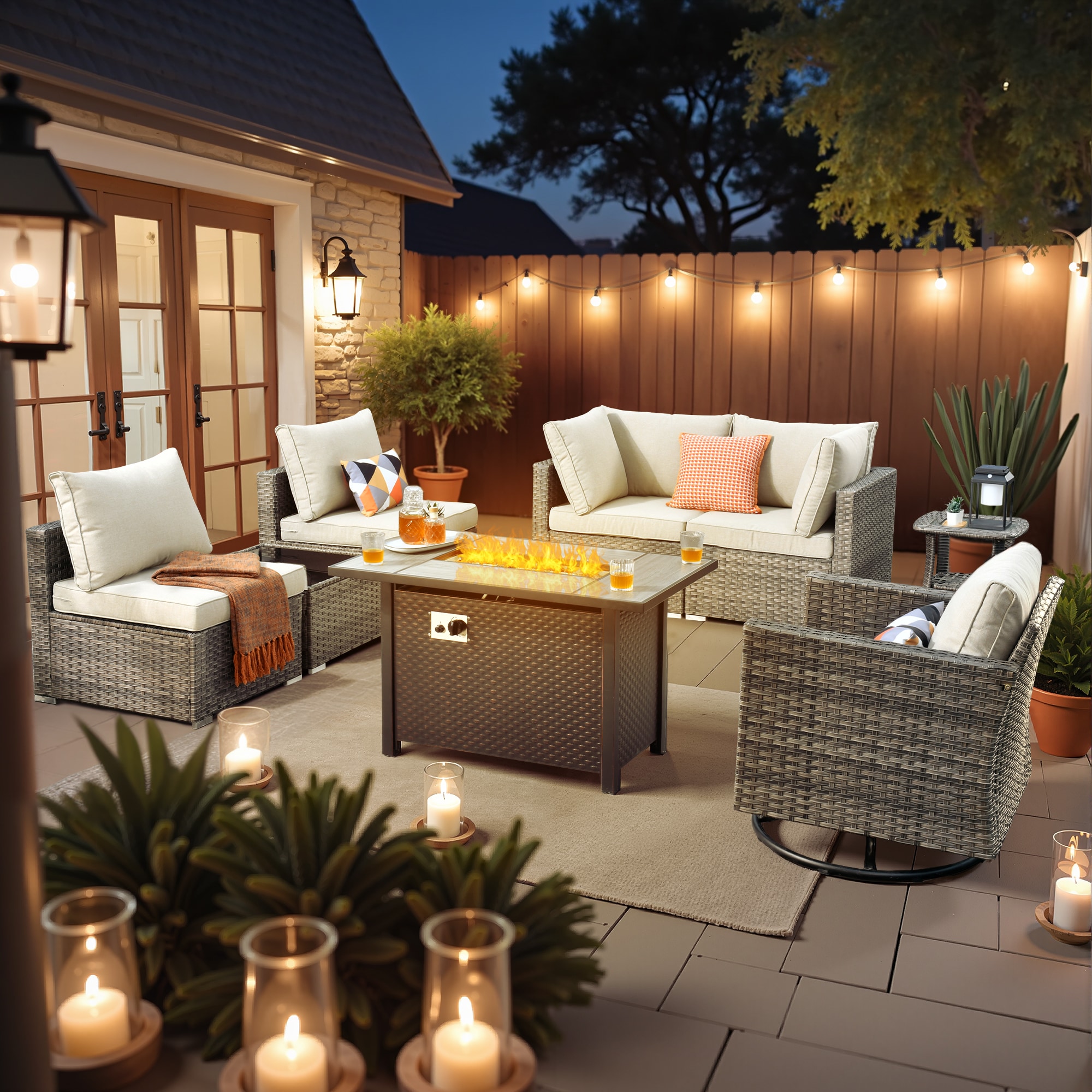 weaxty DCFP03RRSGRS608 Kuuga 8 -Piece Rattan Patio Conversation Set with Off-white Cushions
