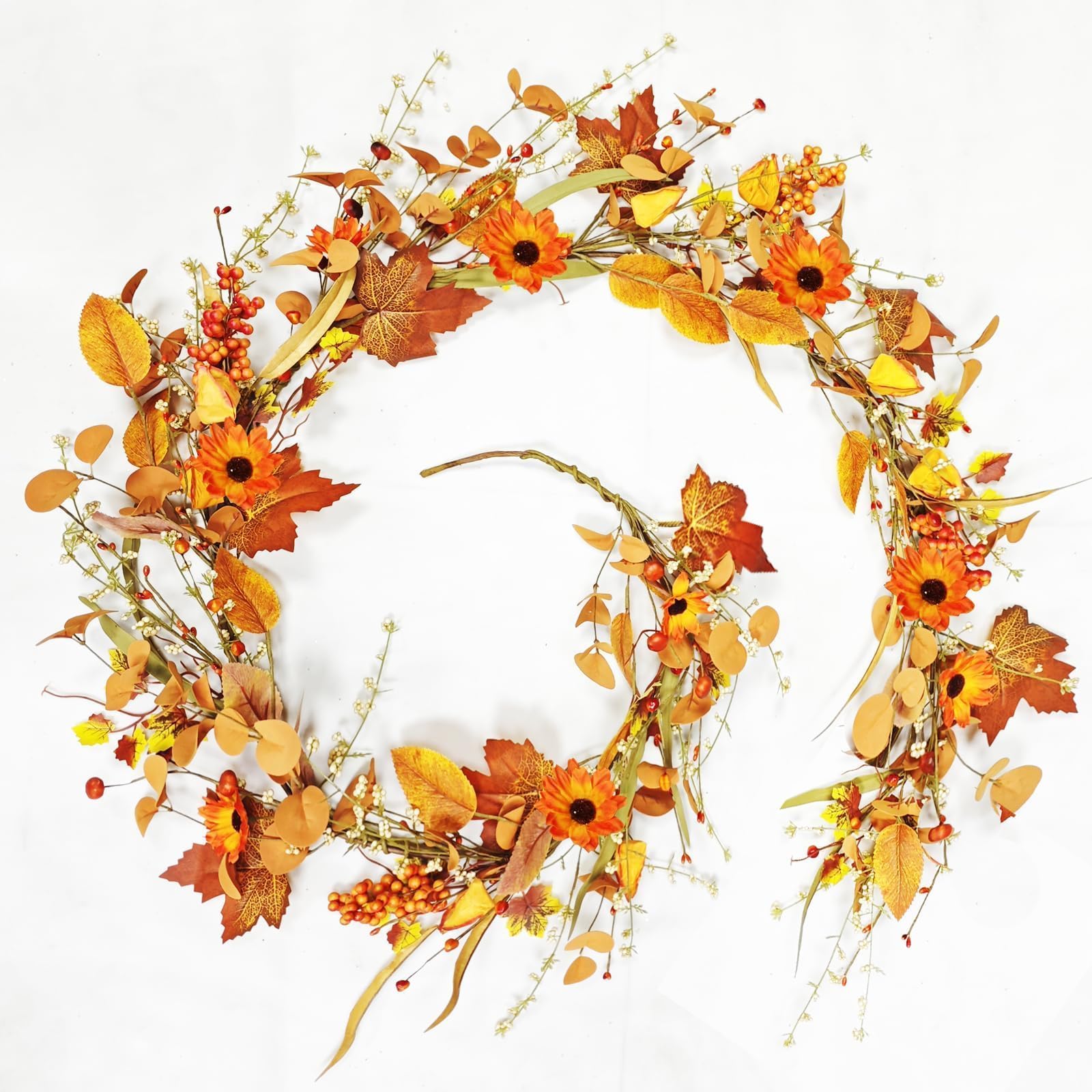 KIWDZFU  6.5 Foot Fall Garland Artificial Maple Leaf Hanging Vine for Indoor Outdoor Fireplace Mantle Thanksgiving Halloween Holiday Decor